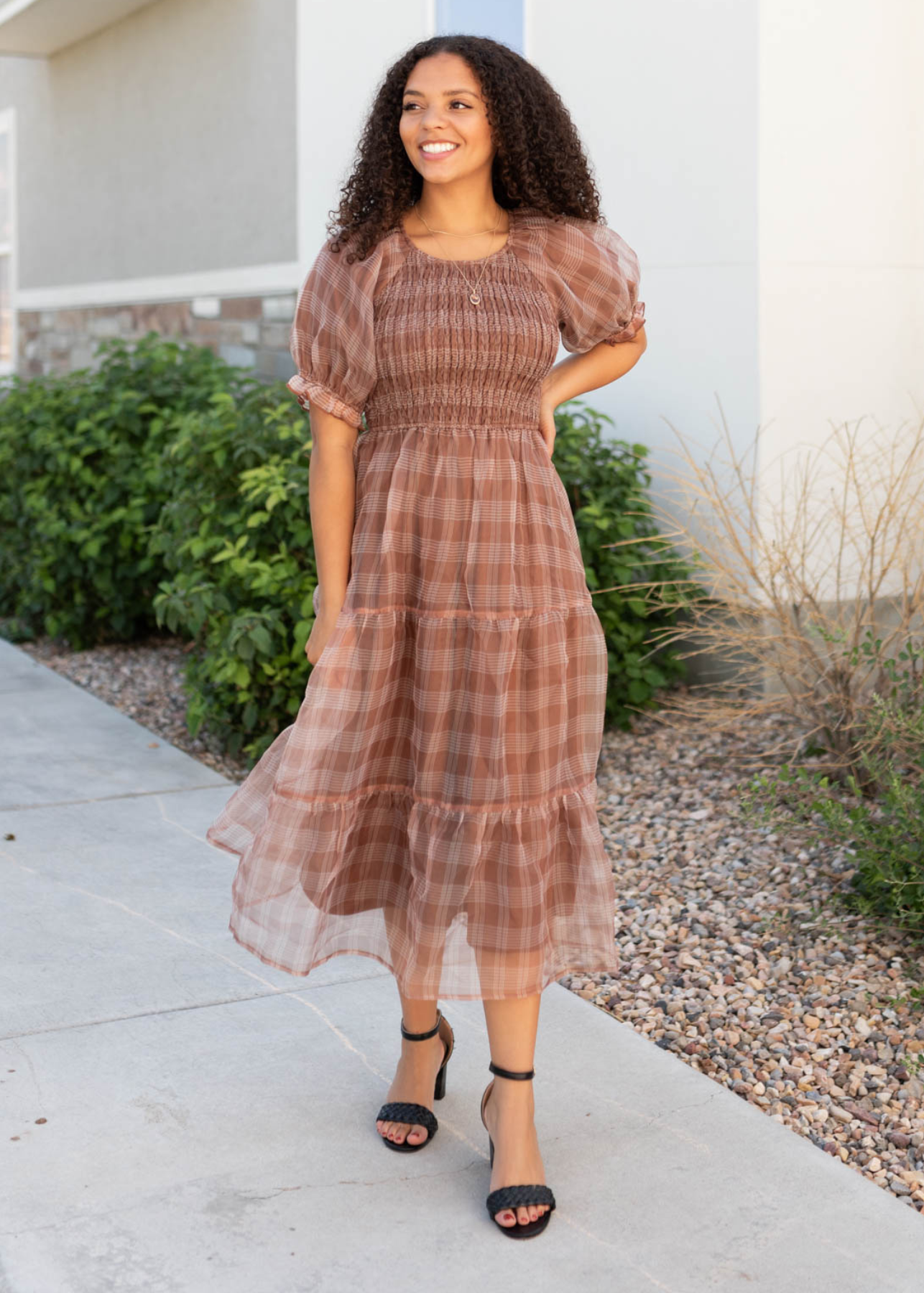 Eliana Brown Plaid Dress