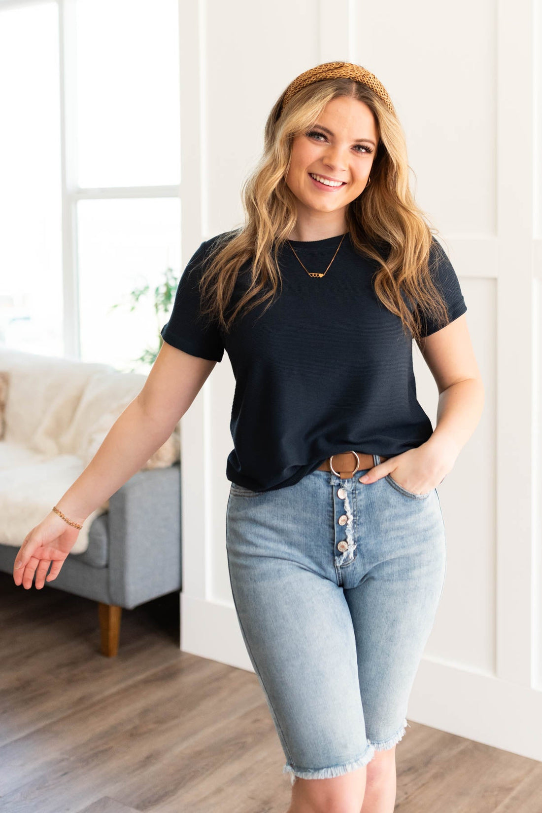 Elita Navy Textured Top