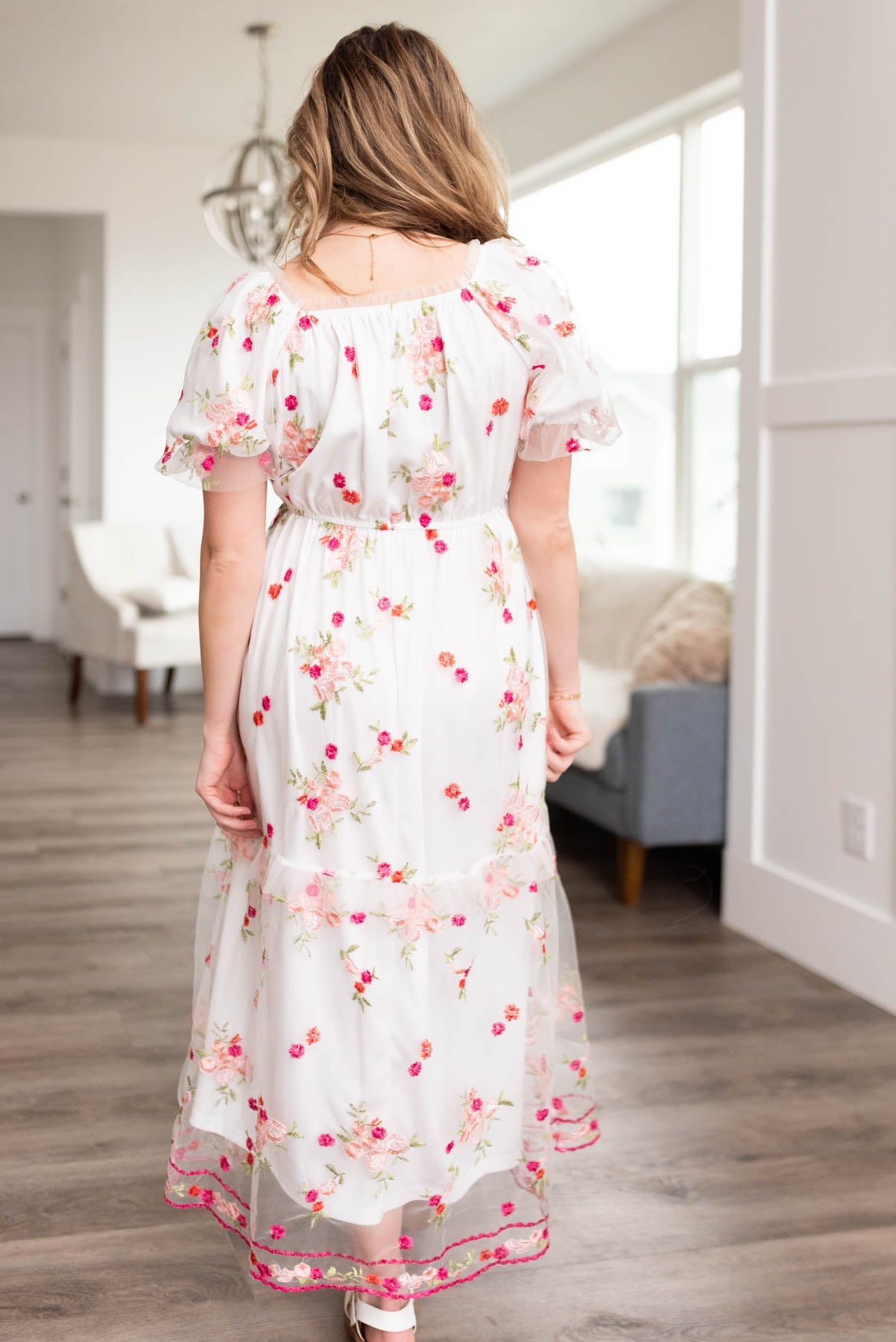 Elizabeth White Embroidered Floral Dress