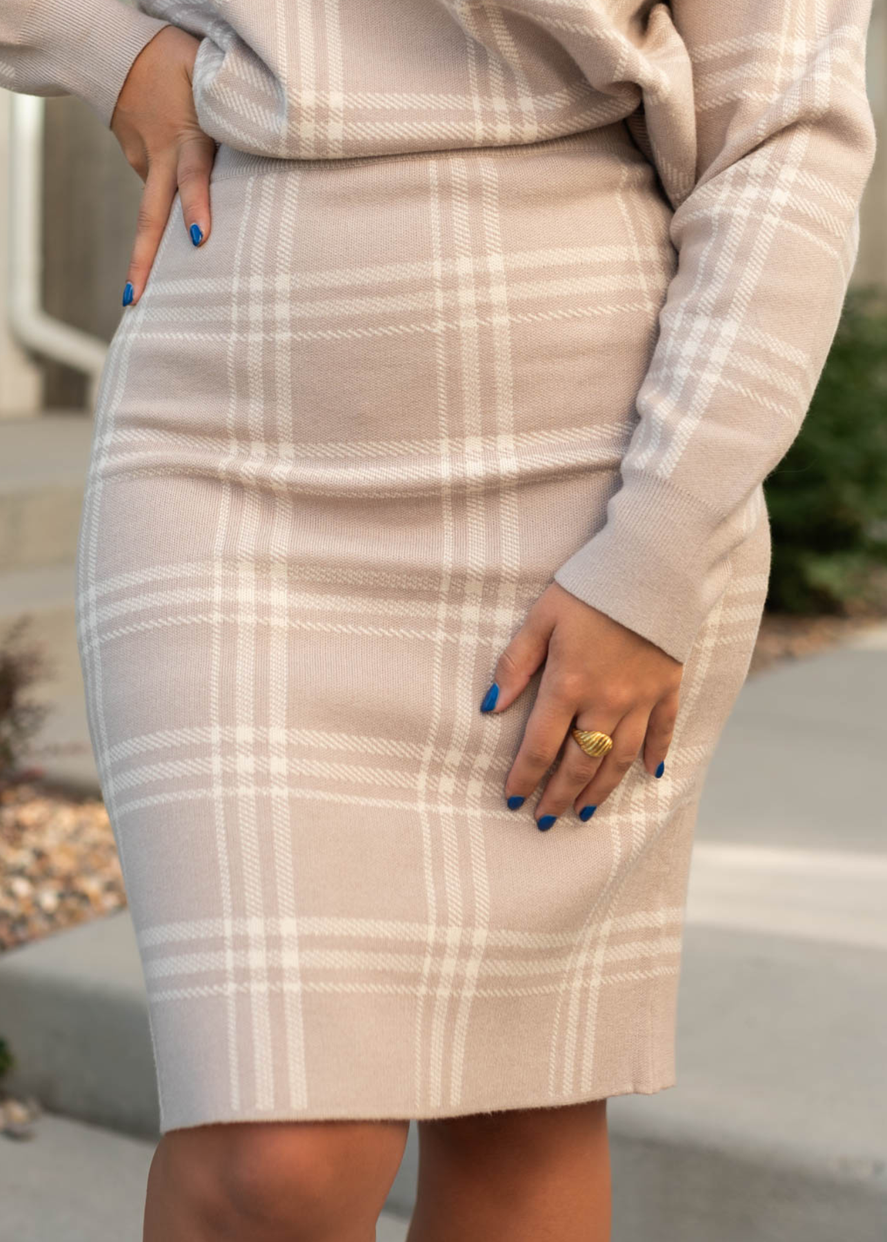 Ella Taupe Plaid Skirt