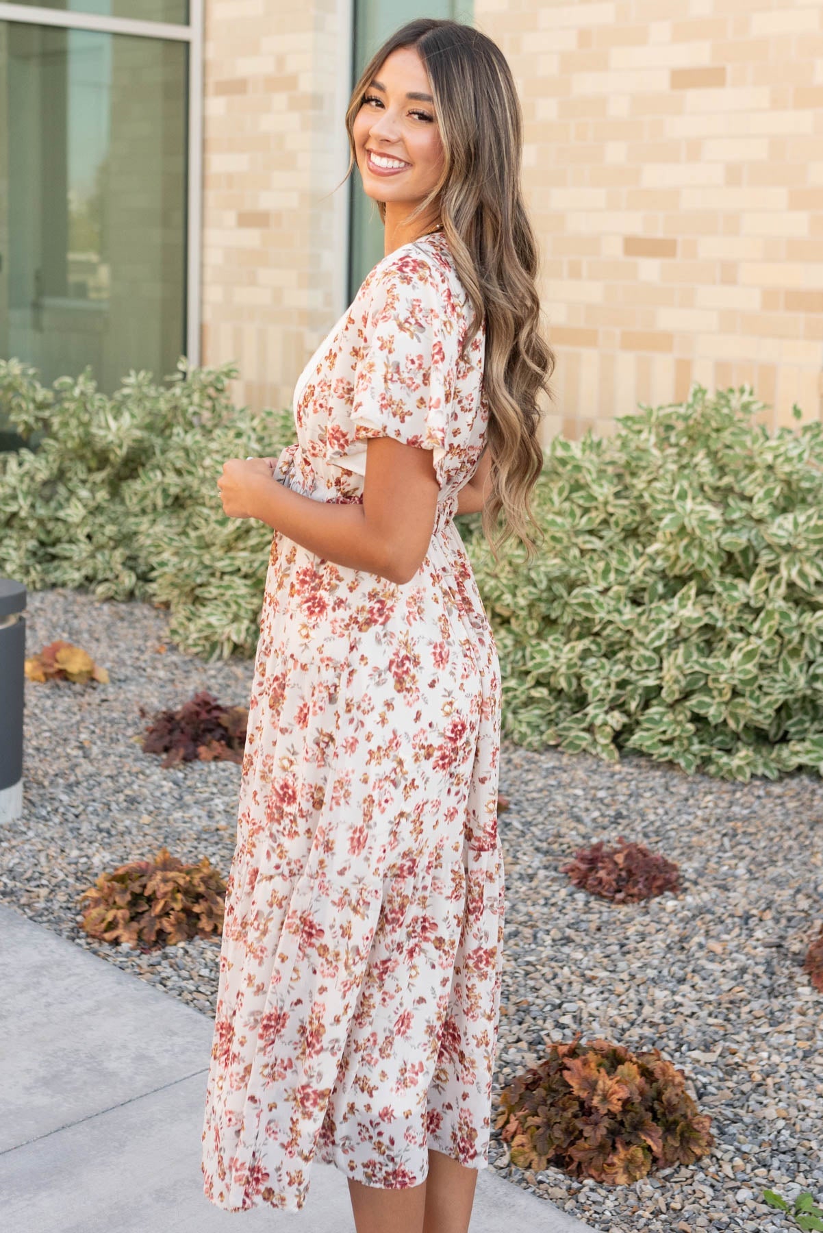 Ella Cream Floral Tiered Dress