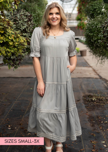 Ellia Cool Jade Embroidered Tiered Dress