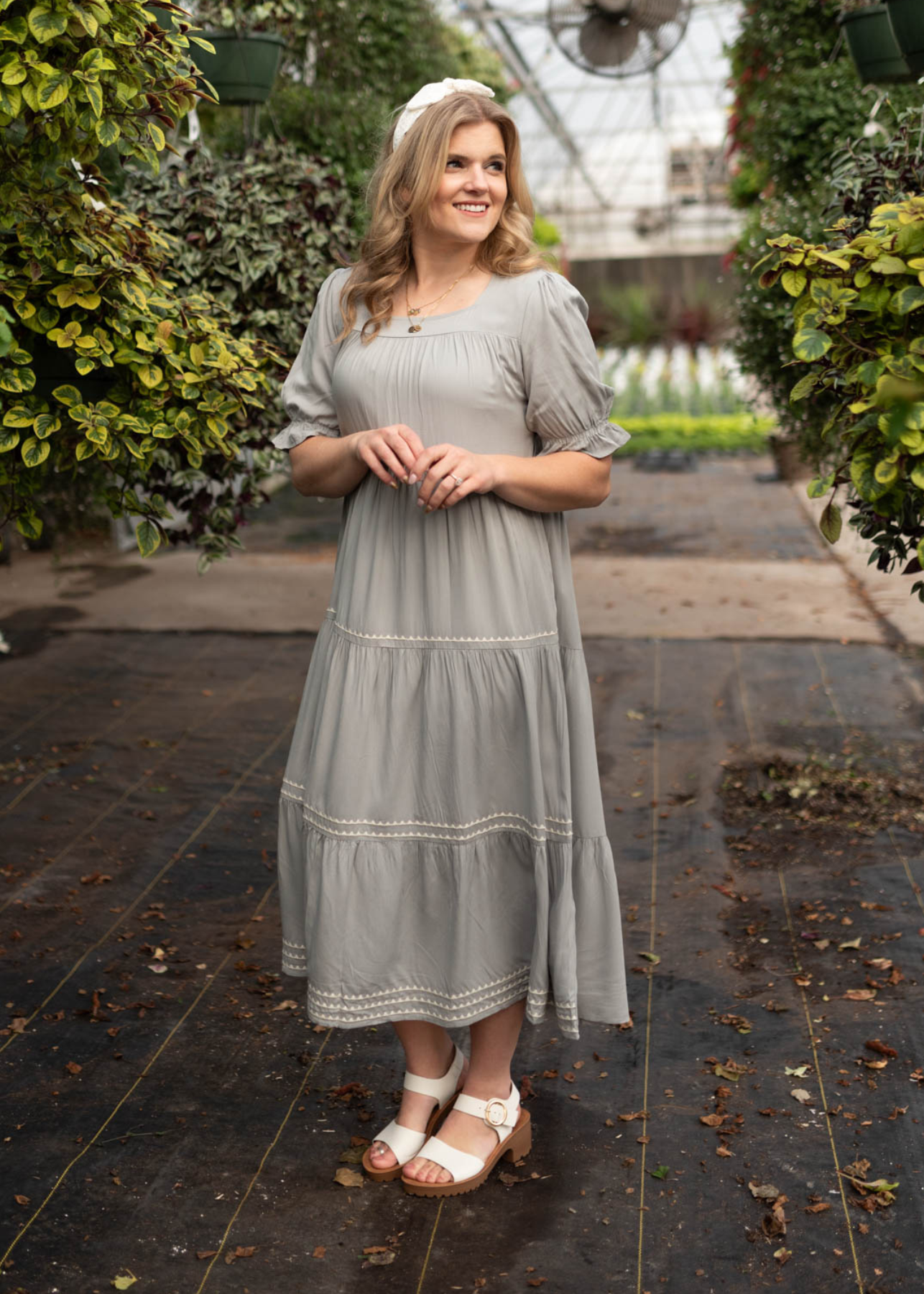 Ellia Cool Jade Embroidered Tiered Dress