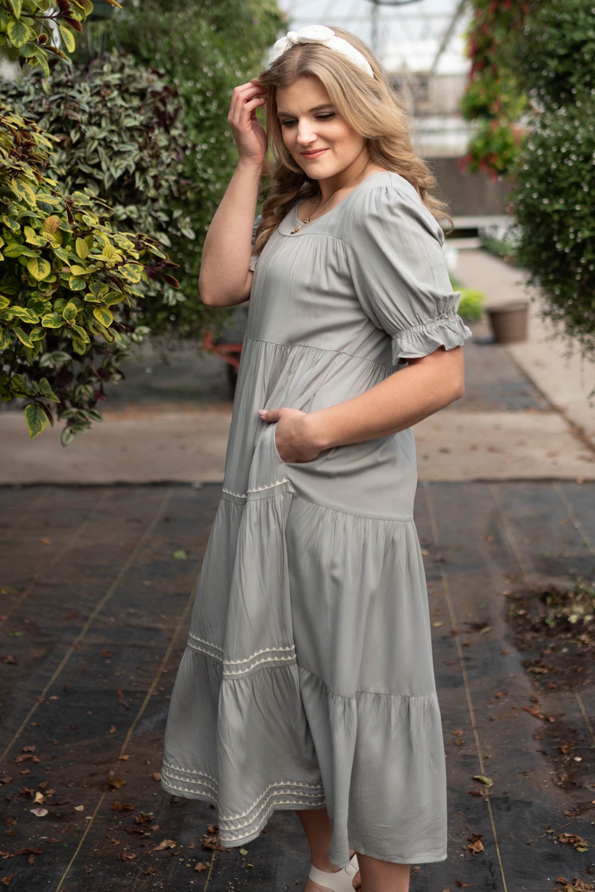 Ellia Cool Jade Embroidered Tiered Dress