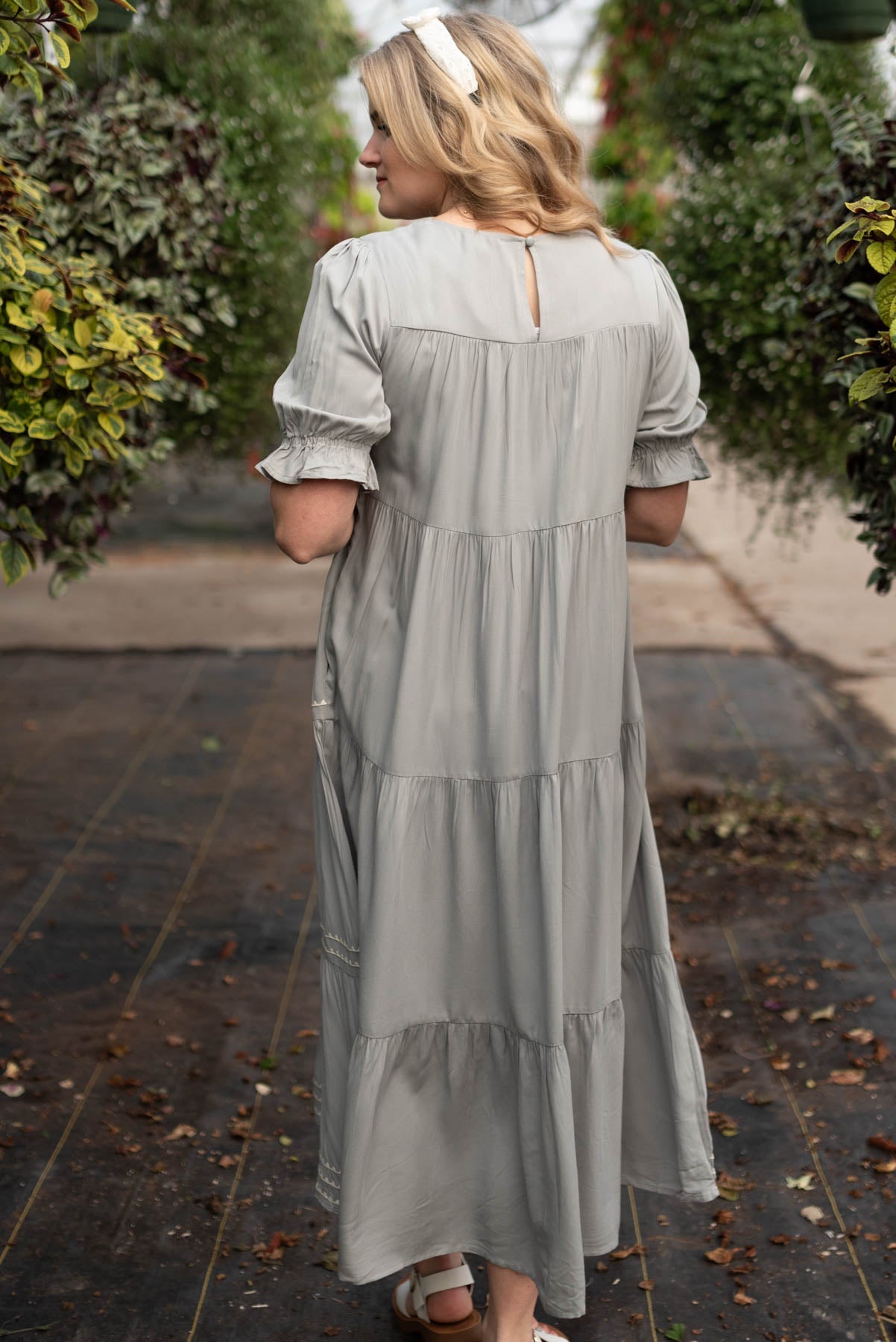Ellia Cool Jade Embroidered Tiered Dress