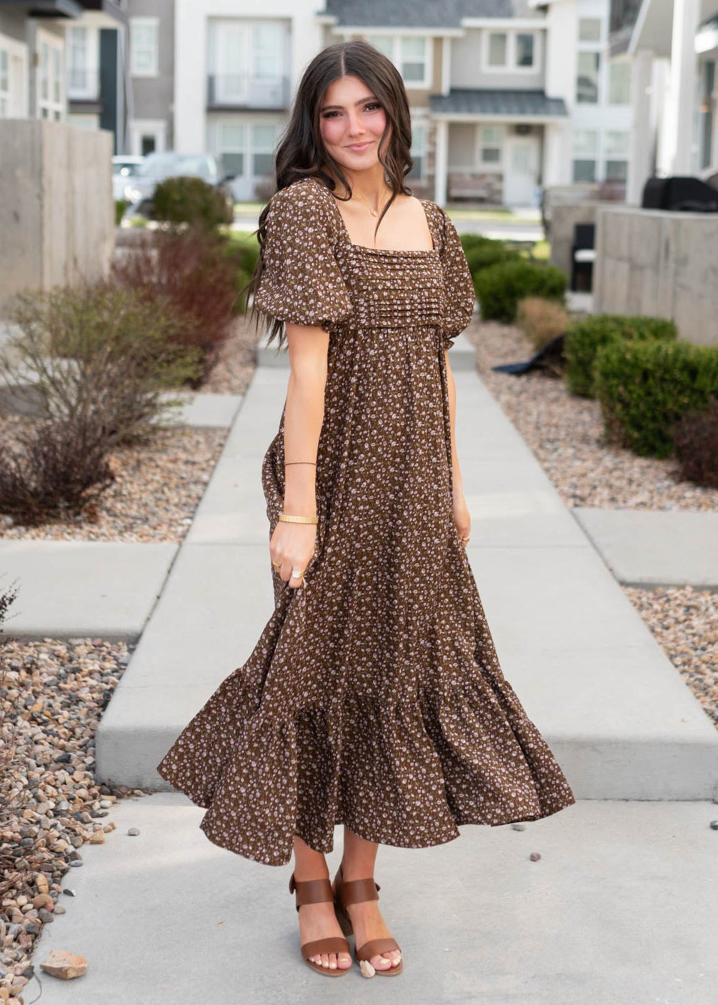 Ellie Brown Floral Ruffled Dress