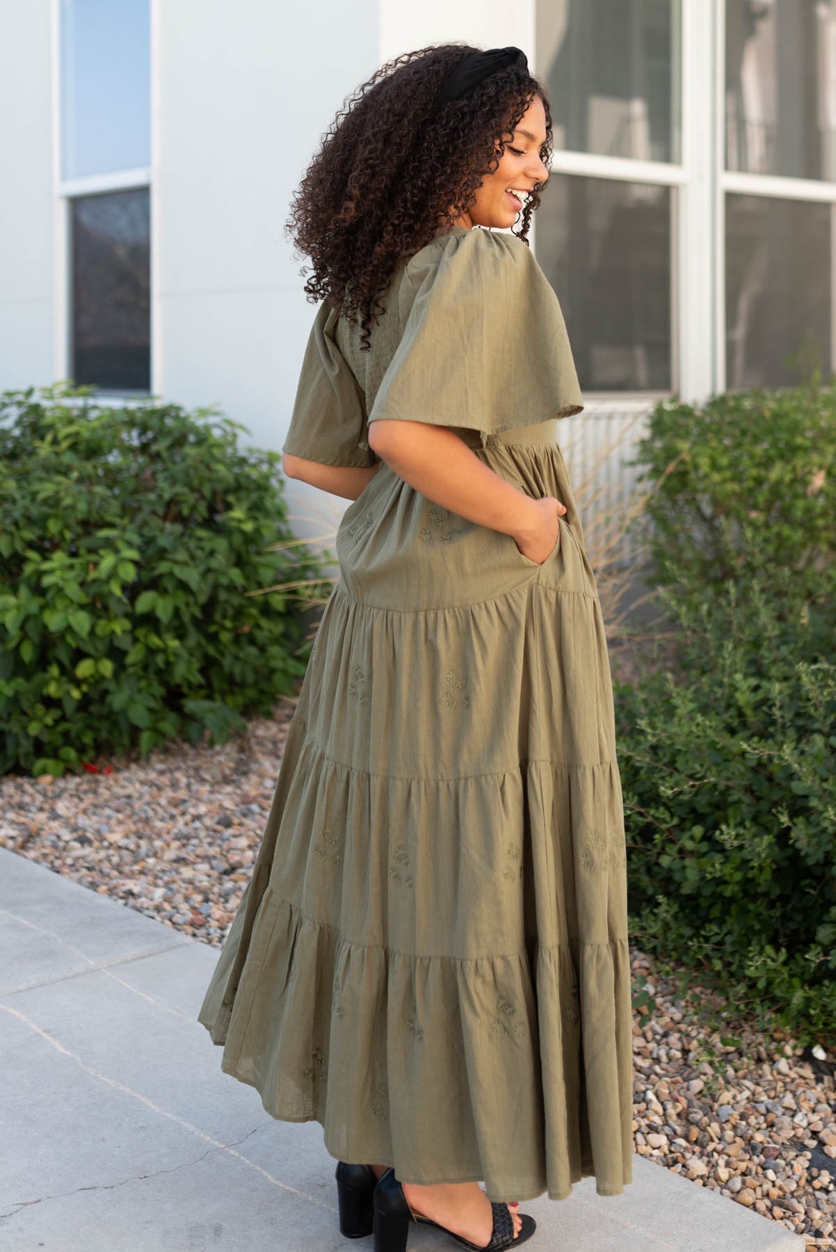 Ellie Olive Floral Embroidered Dress