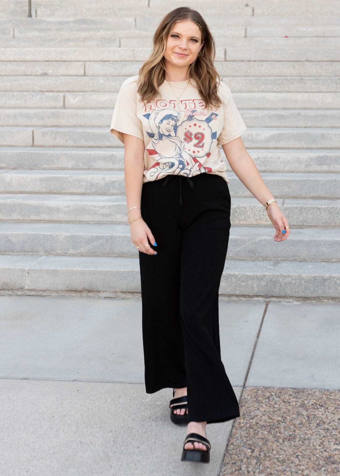 Elsie Black Textured Wide Leg Pants