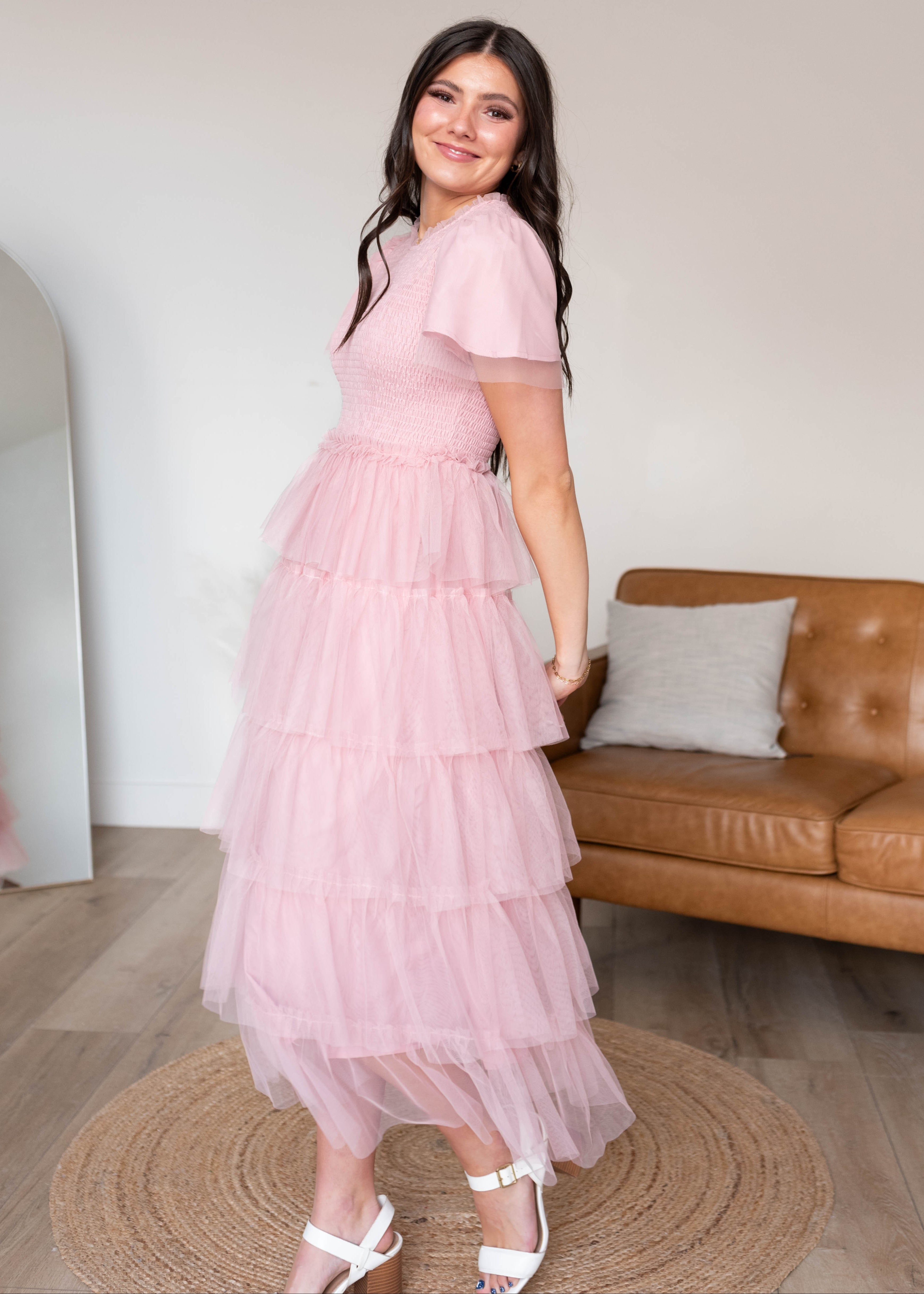 Elsie Vintage Blush Ruffle Dress