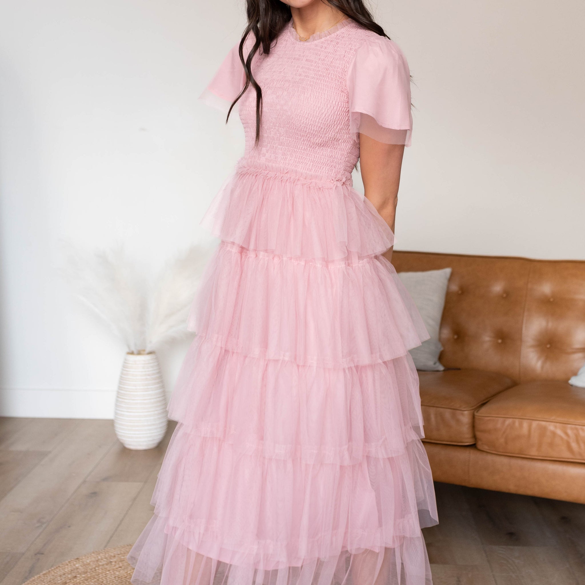 Elsie Vintage Blush Ruffle Dress
