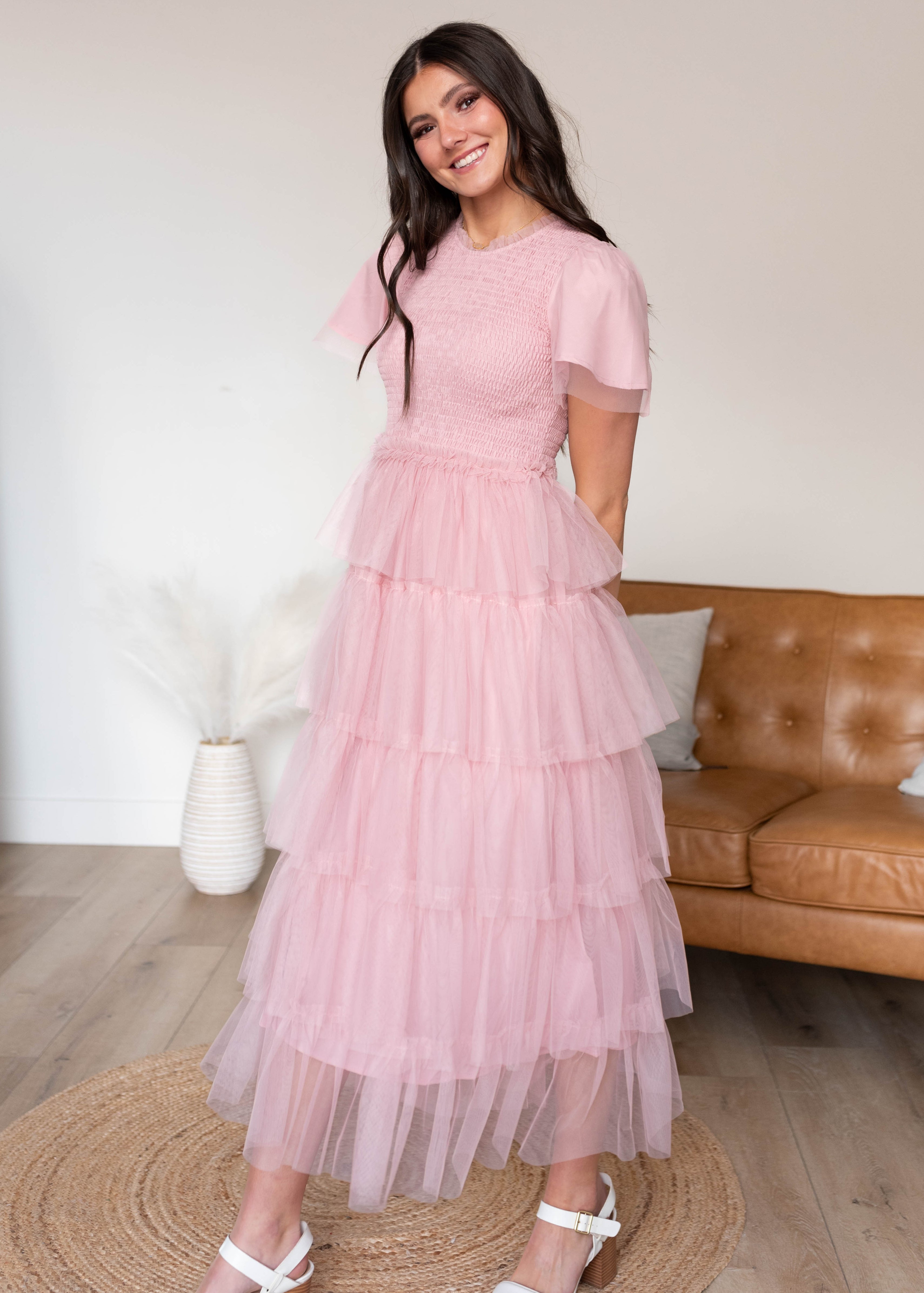 Elsie Vintage Blush Ruffle Dress