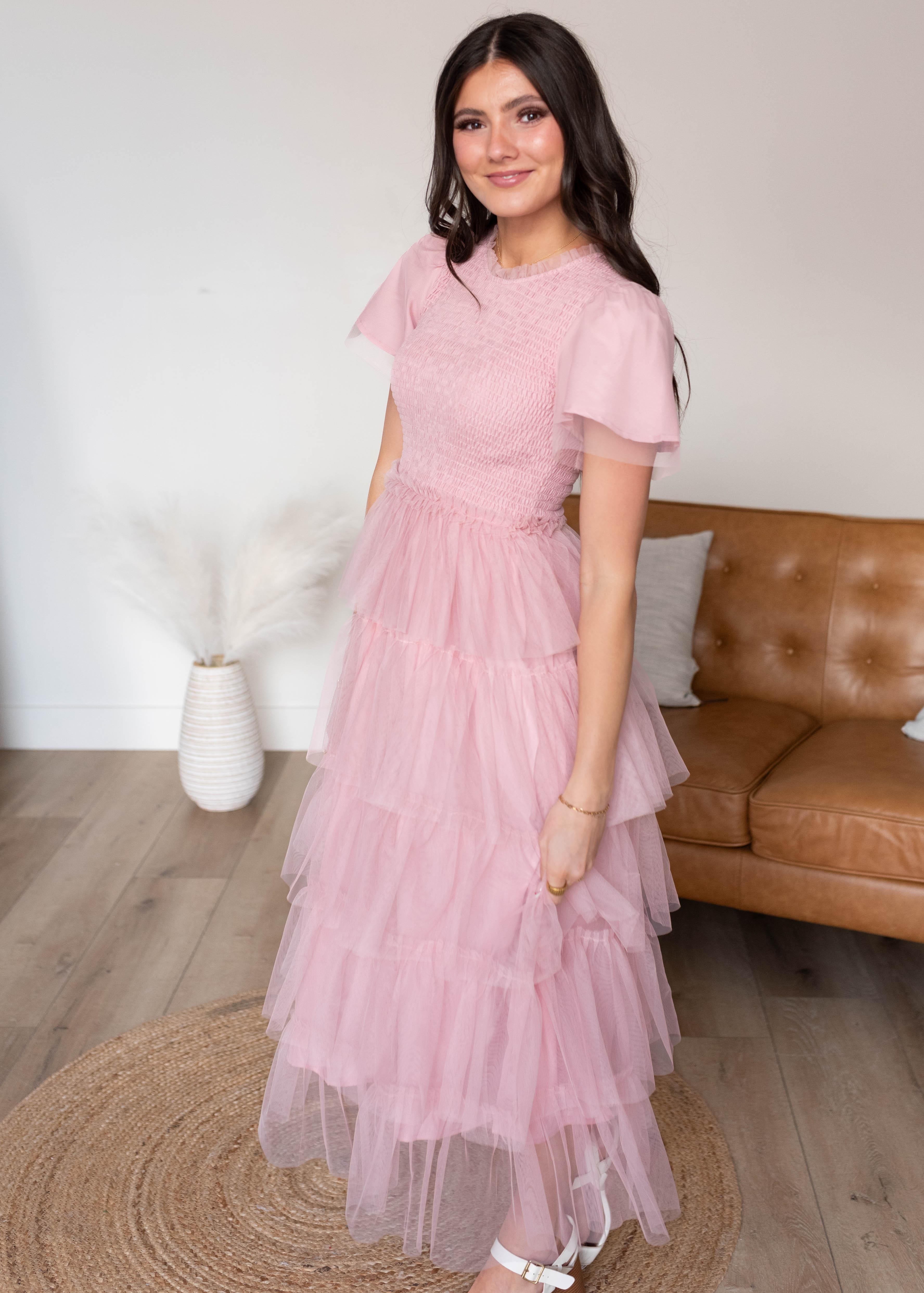 Elsie Vintage Blush Ruffle Dress
