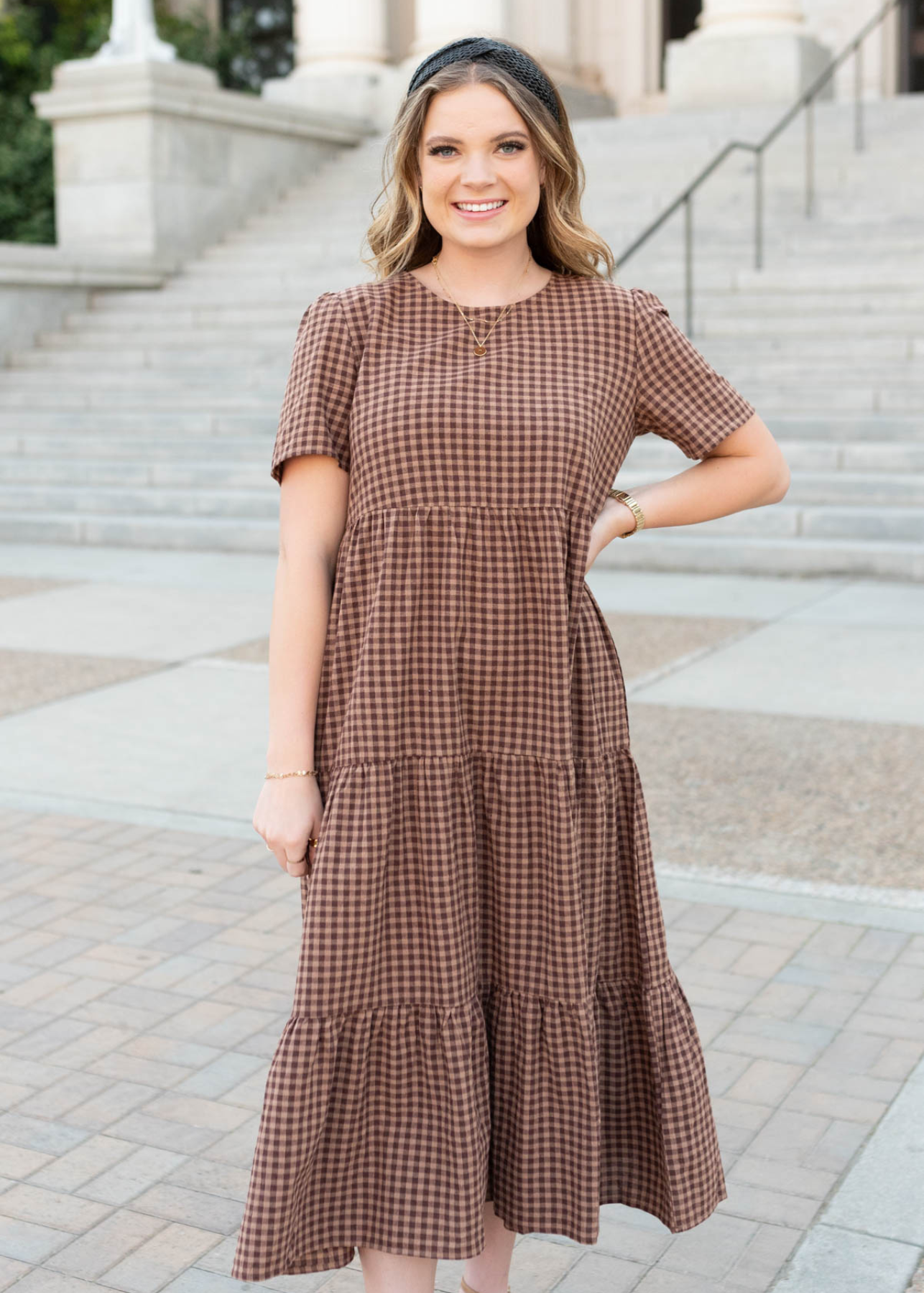 Emely Brown Gingham Dress