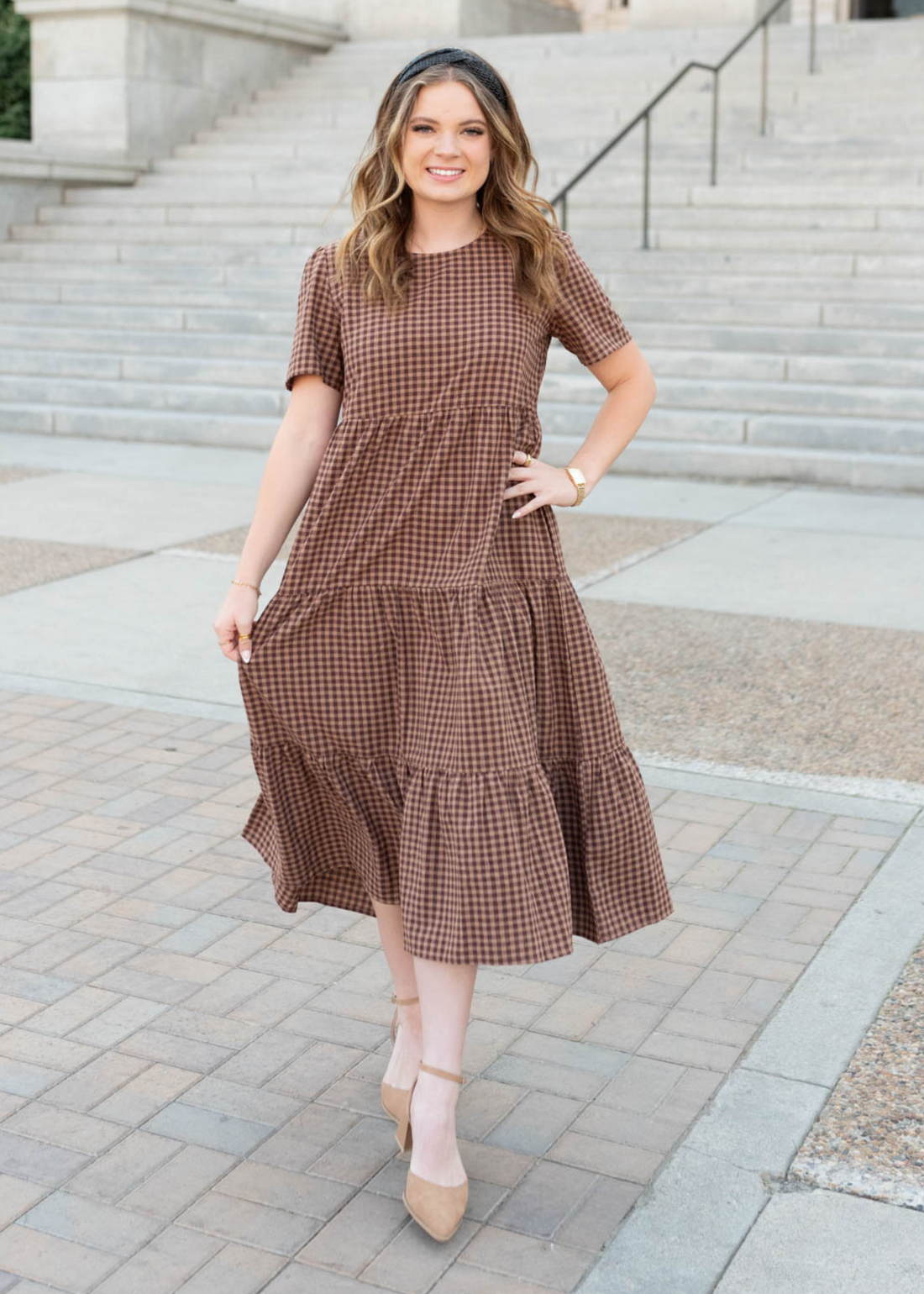 Emely Brown Gingham Dress