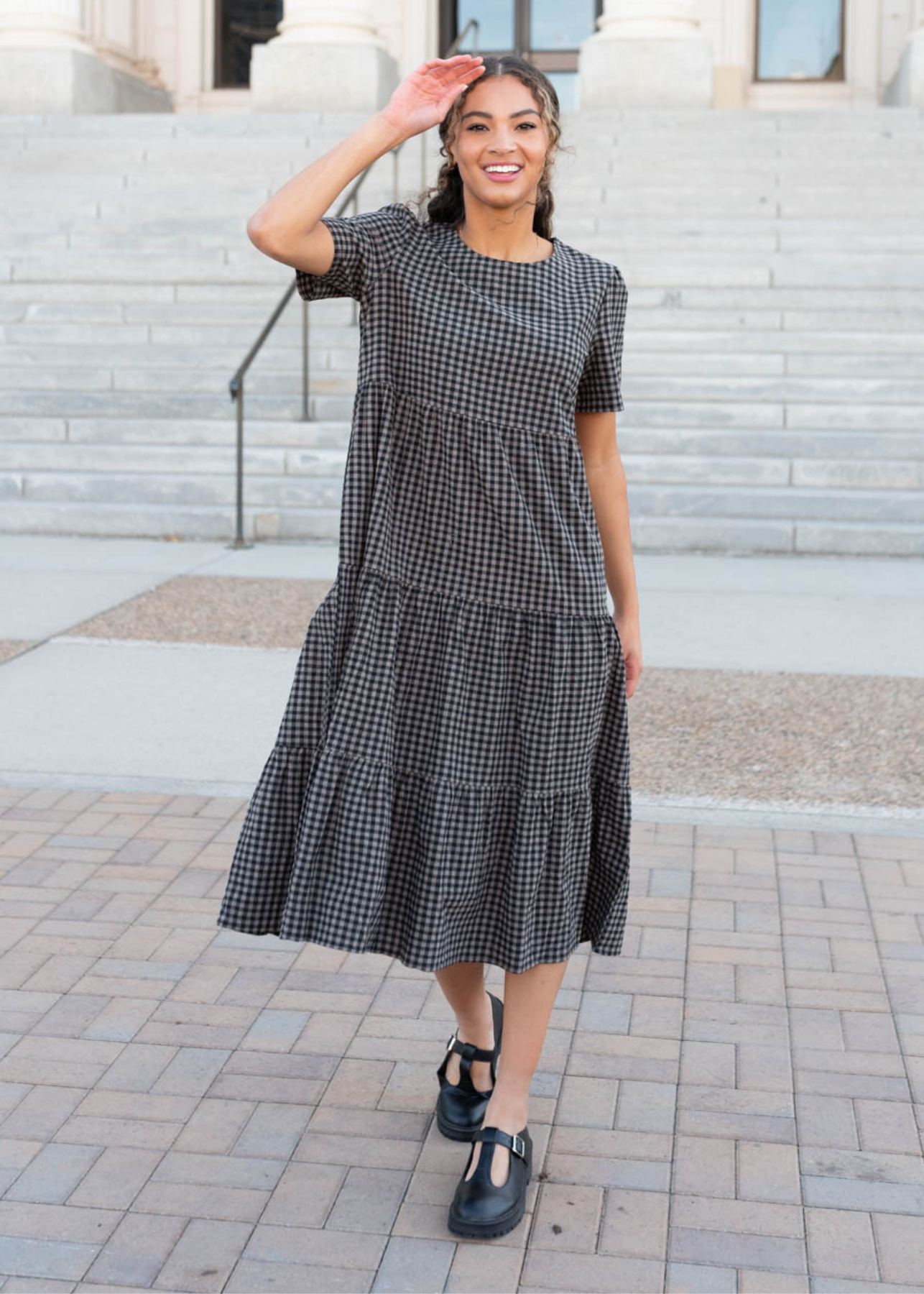 Emely Charcoal Gingham Dress