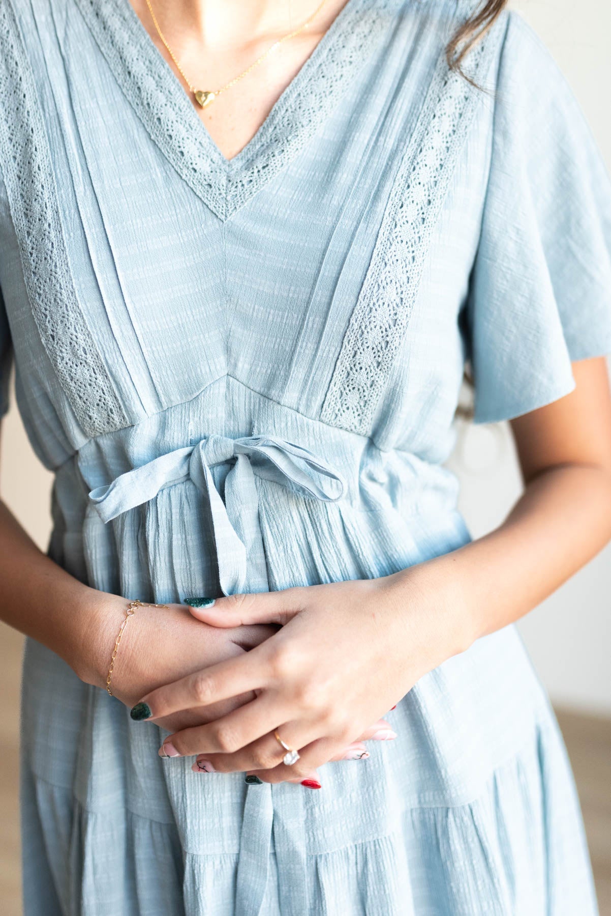 Emilee Dusty Blue Textured Tiered Dress