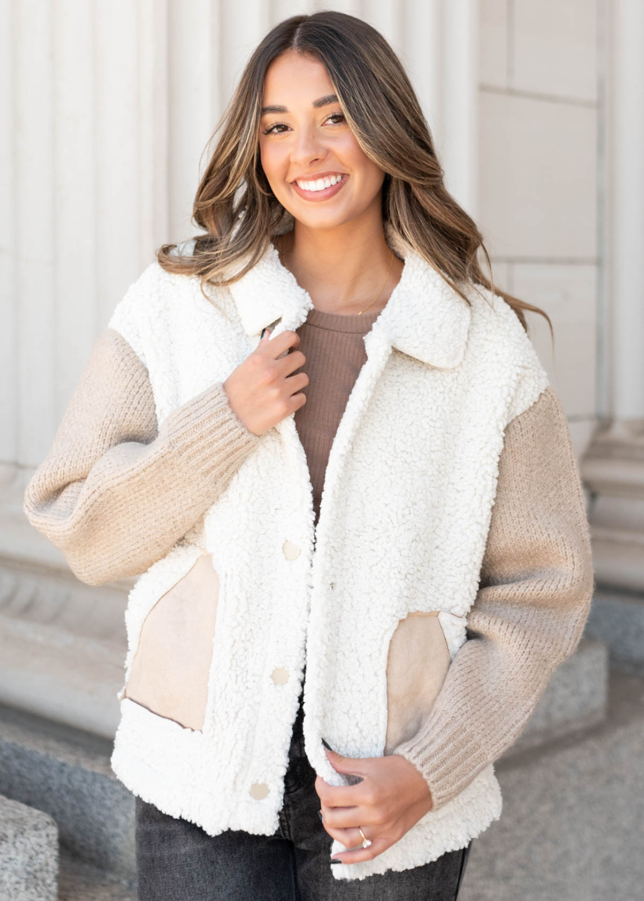 Emmelle Taupe Fur Sueded Jacket