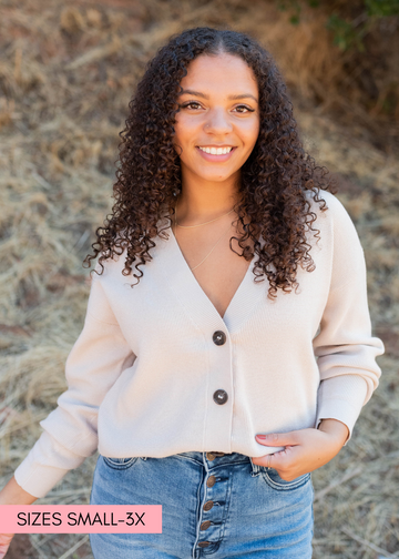 Emmy Sand Beige Button Down Cardigan