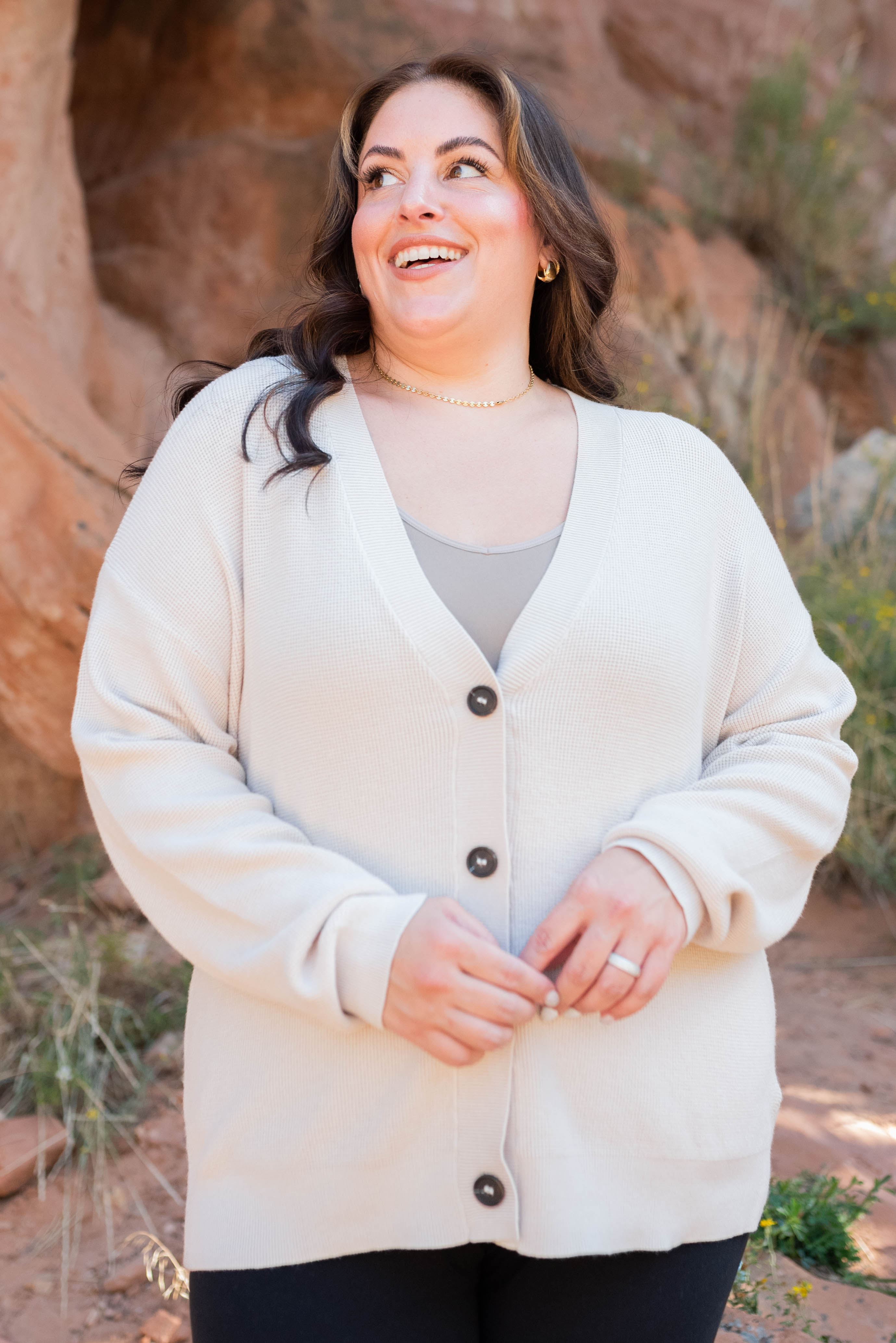 Emmy Sand Beige Button Down Cardigan