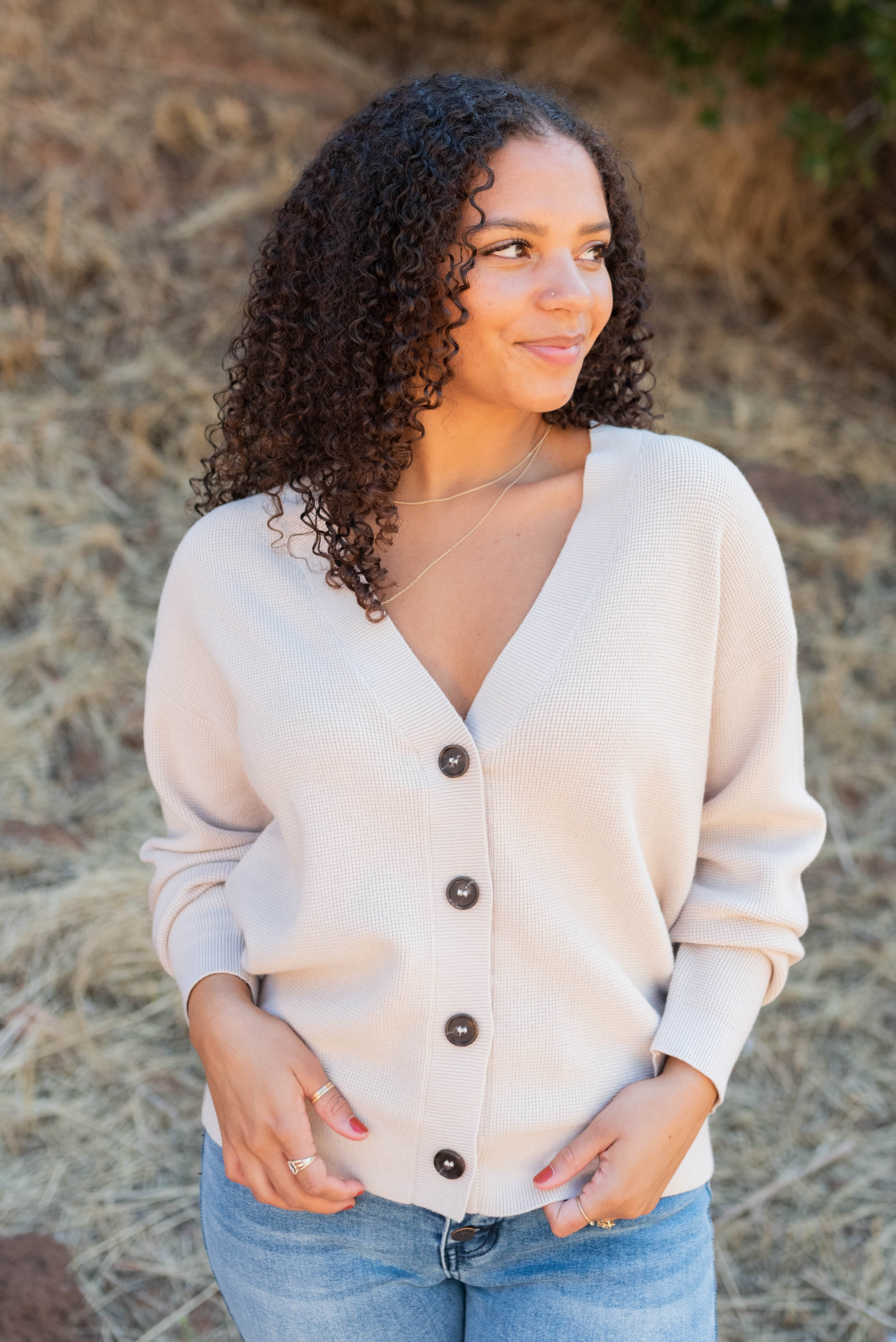 Emmy Sand Beige Button Down Cardigan