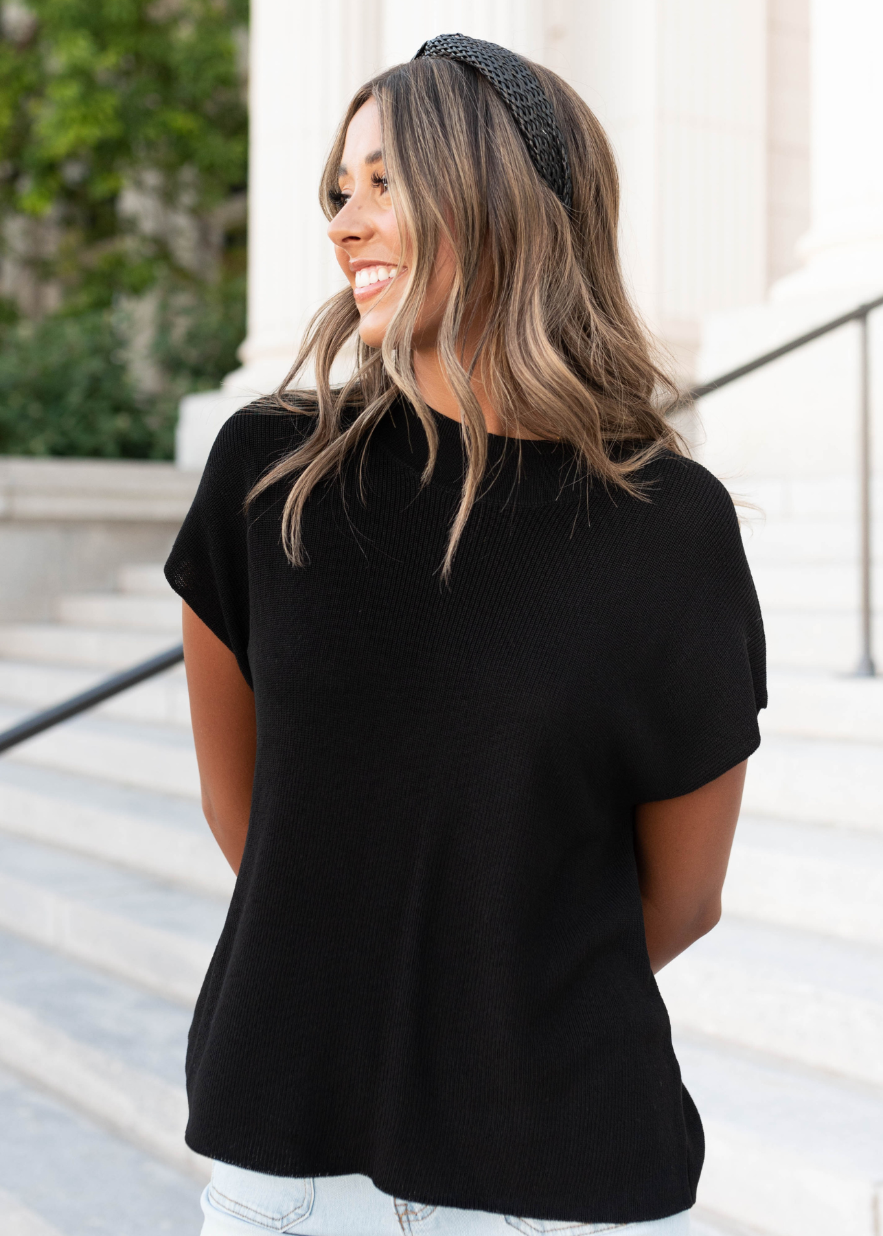 Emryn Black Knit Cap Sleeve Top