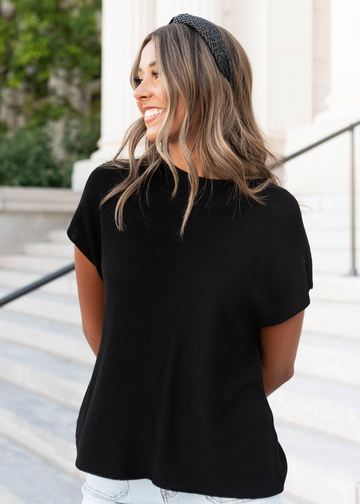 Emryn Black Knit Cap Sleeve Top