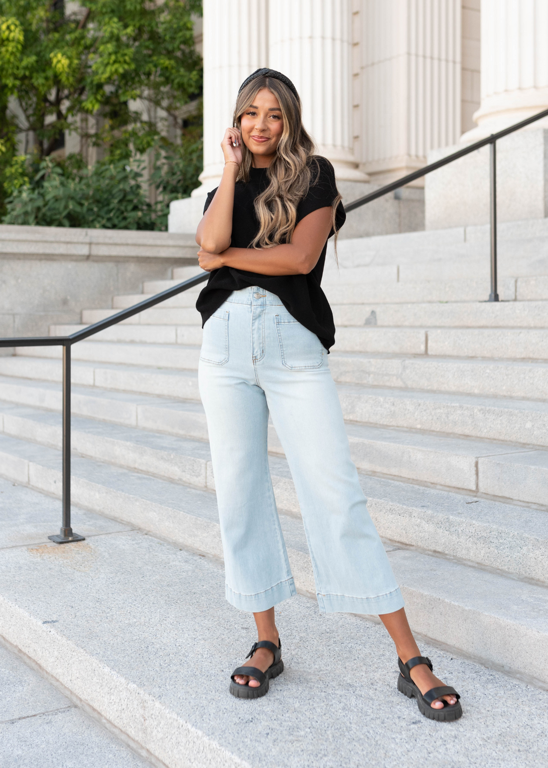 Emryn Black Knit Cap Sleeve Top