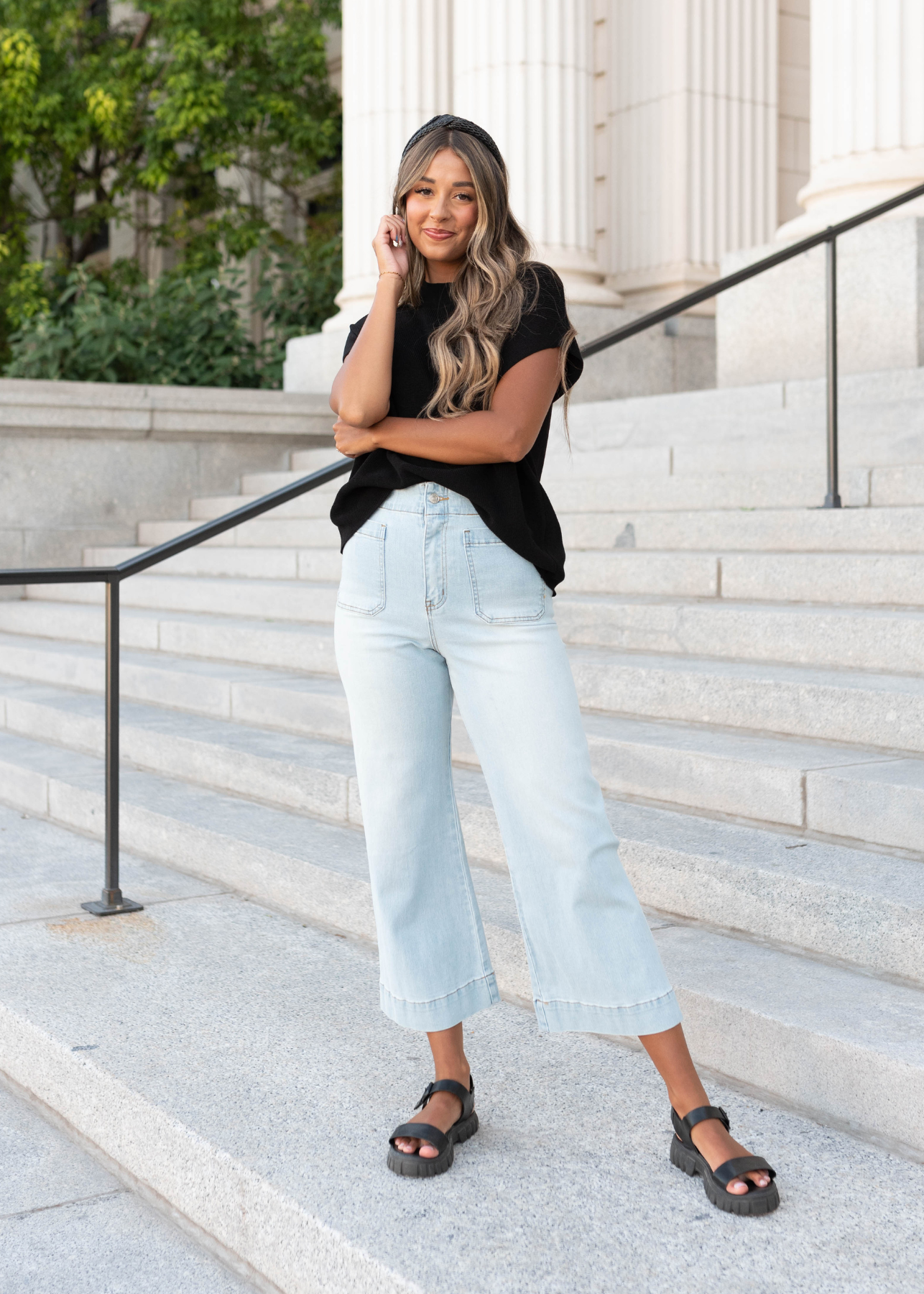 Emryn Black Knit Cap Sleeve Top