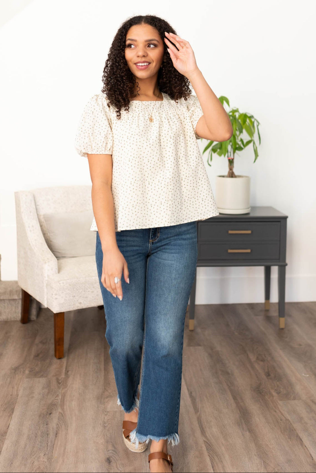 Erica Cream Floral Print Blouse