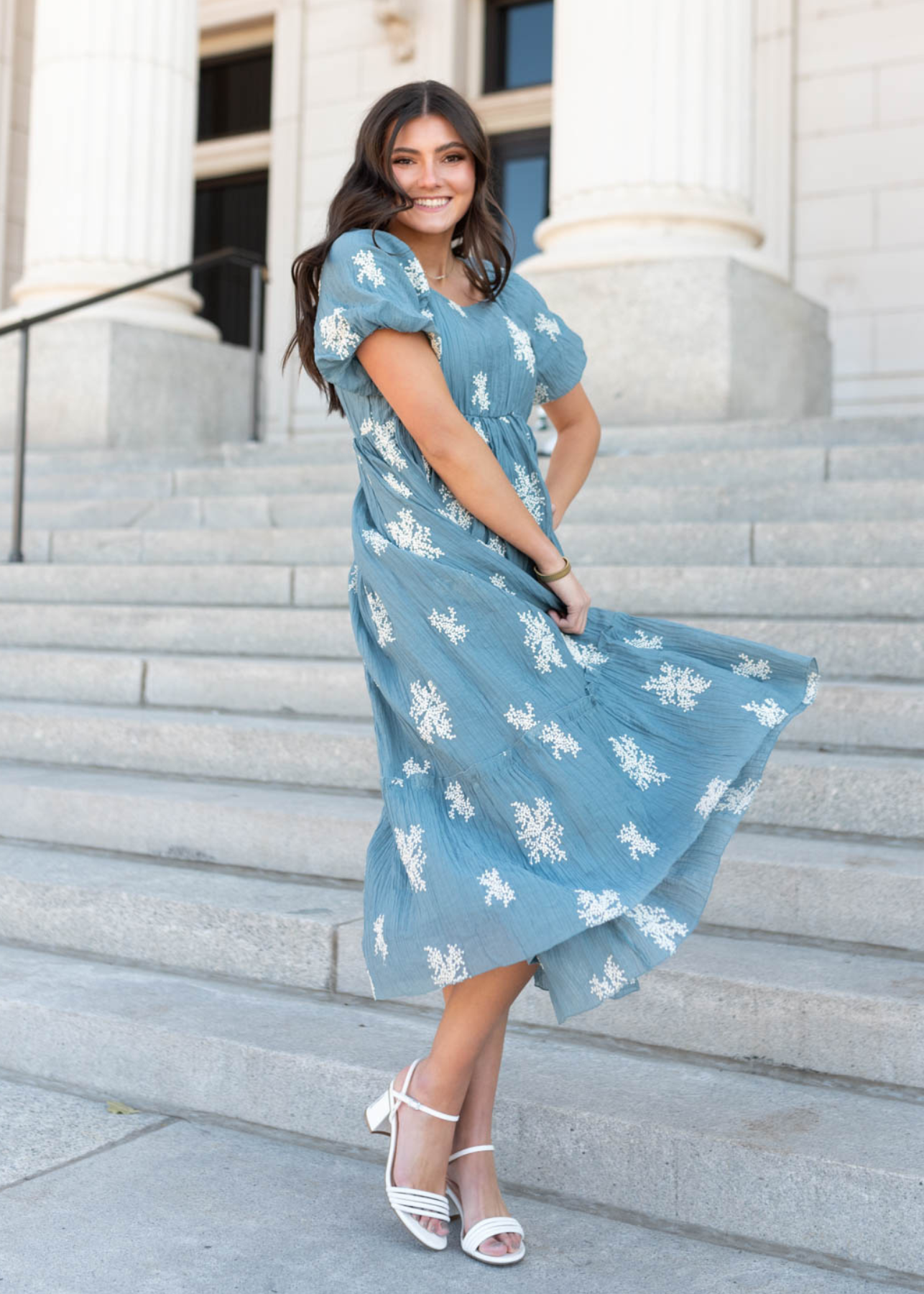 Esa Dusty Blue Embroidered Dress