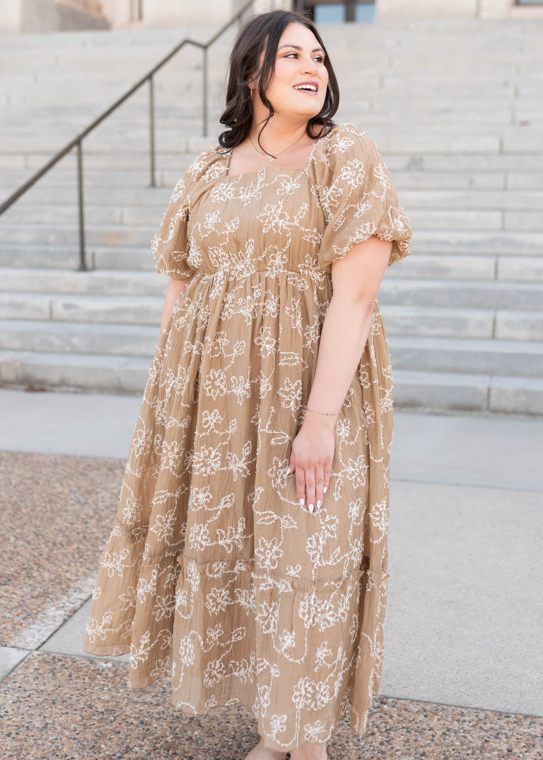 Esther Light Mocha Embroidered Dress
