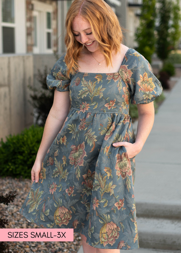 Ethel Teal Floral Dress