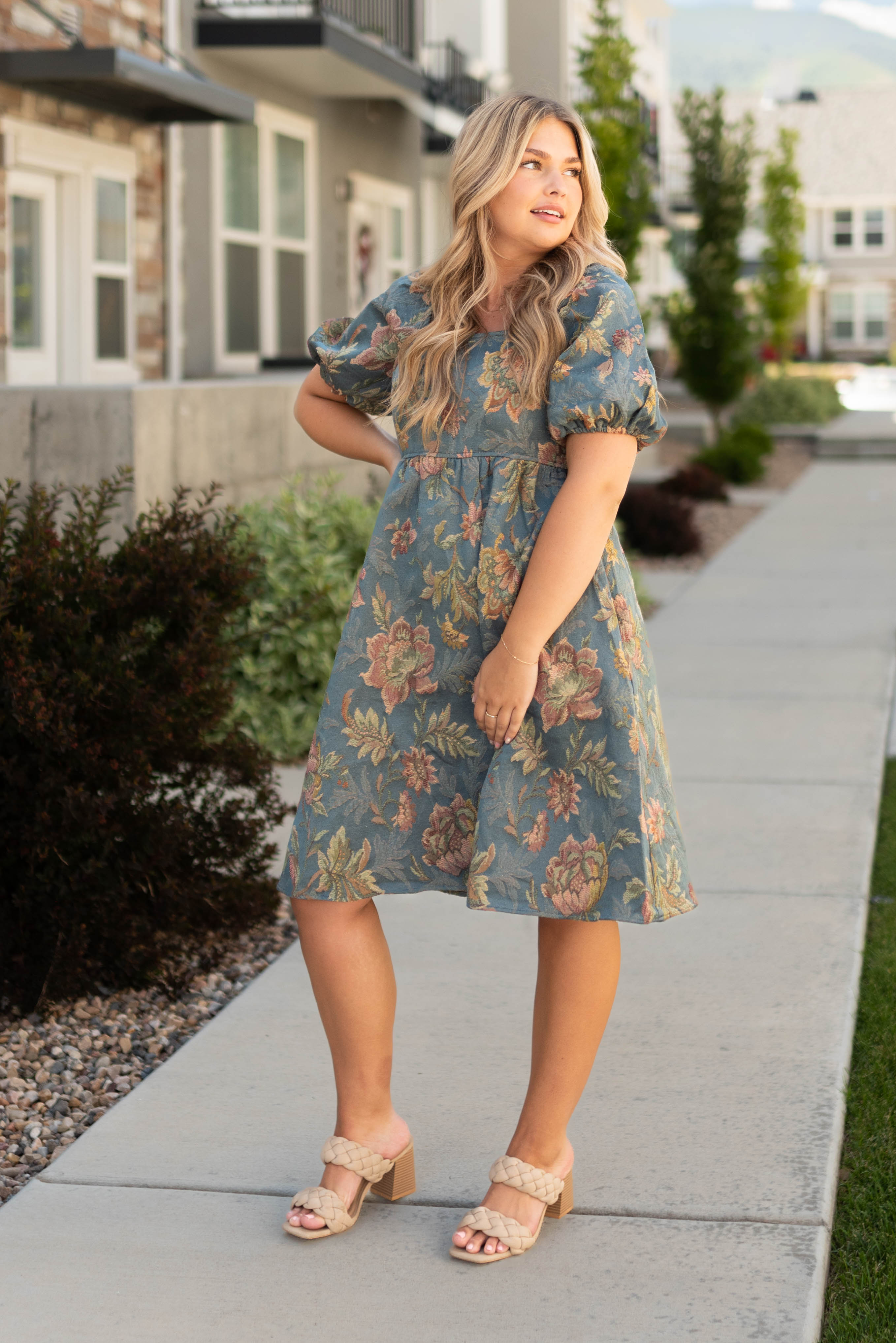 Ethel Teal Floral Dress
