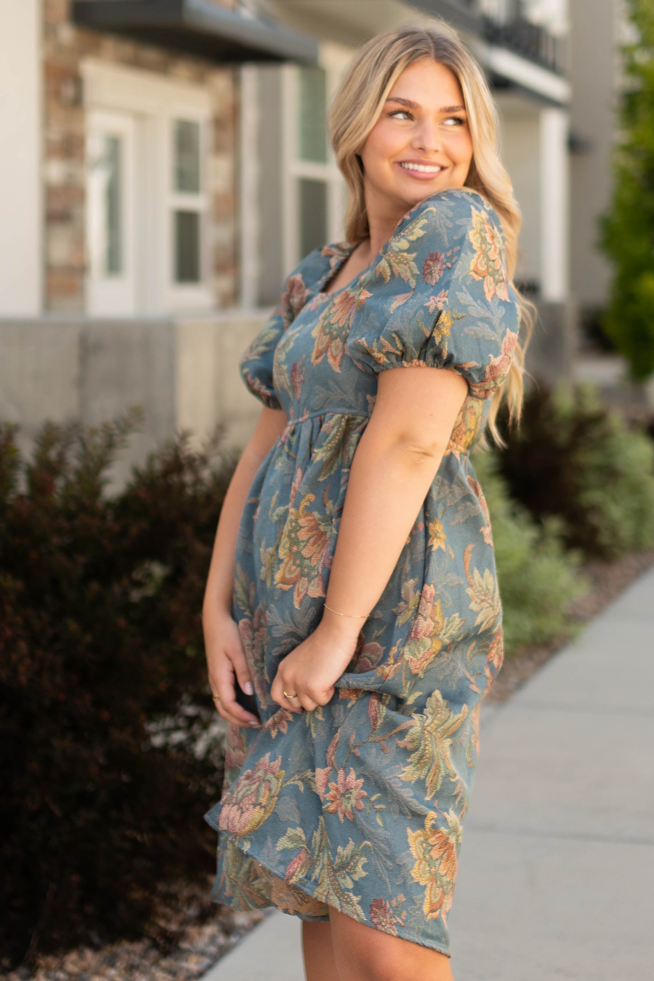 Ethel Teal Floral Dress