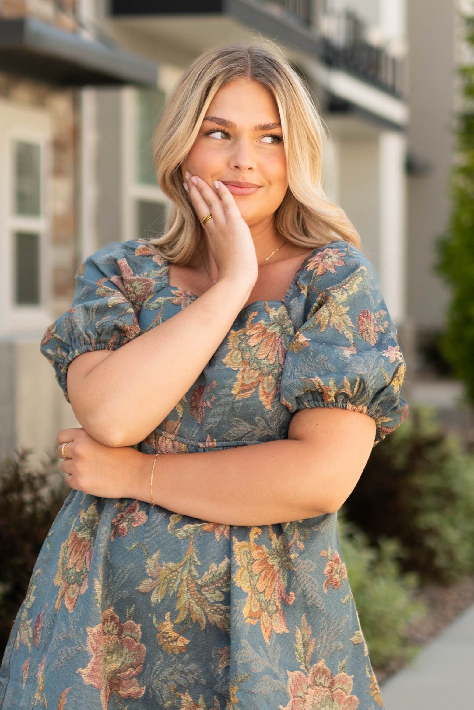 Ethel Teal Floral Dress