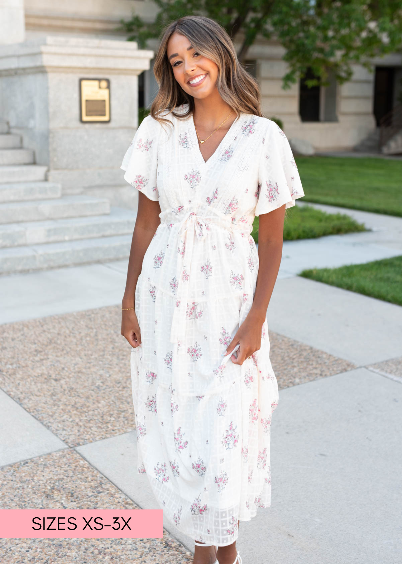 Ethina Cream Floral Tiered Dress