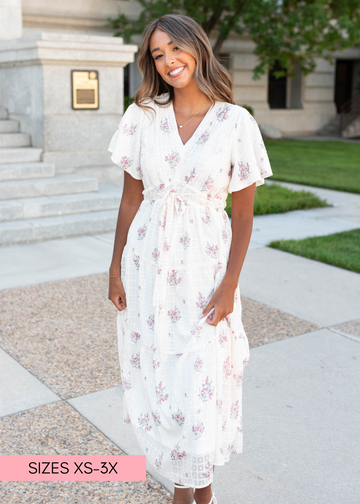 Ethina Cream Floral Tiered Dress