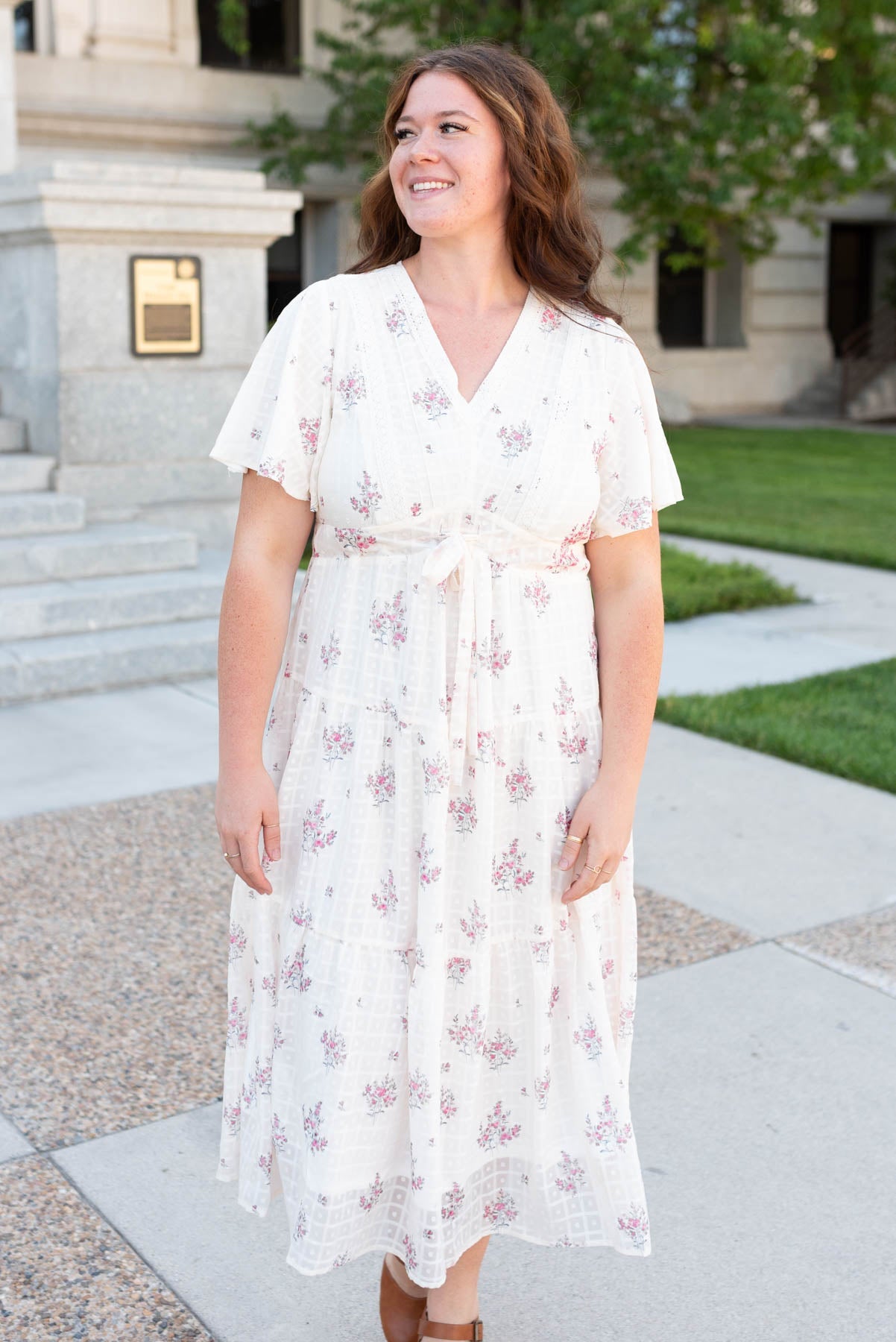 Ethina Cream Floral Tiered Dress