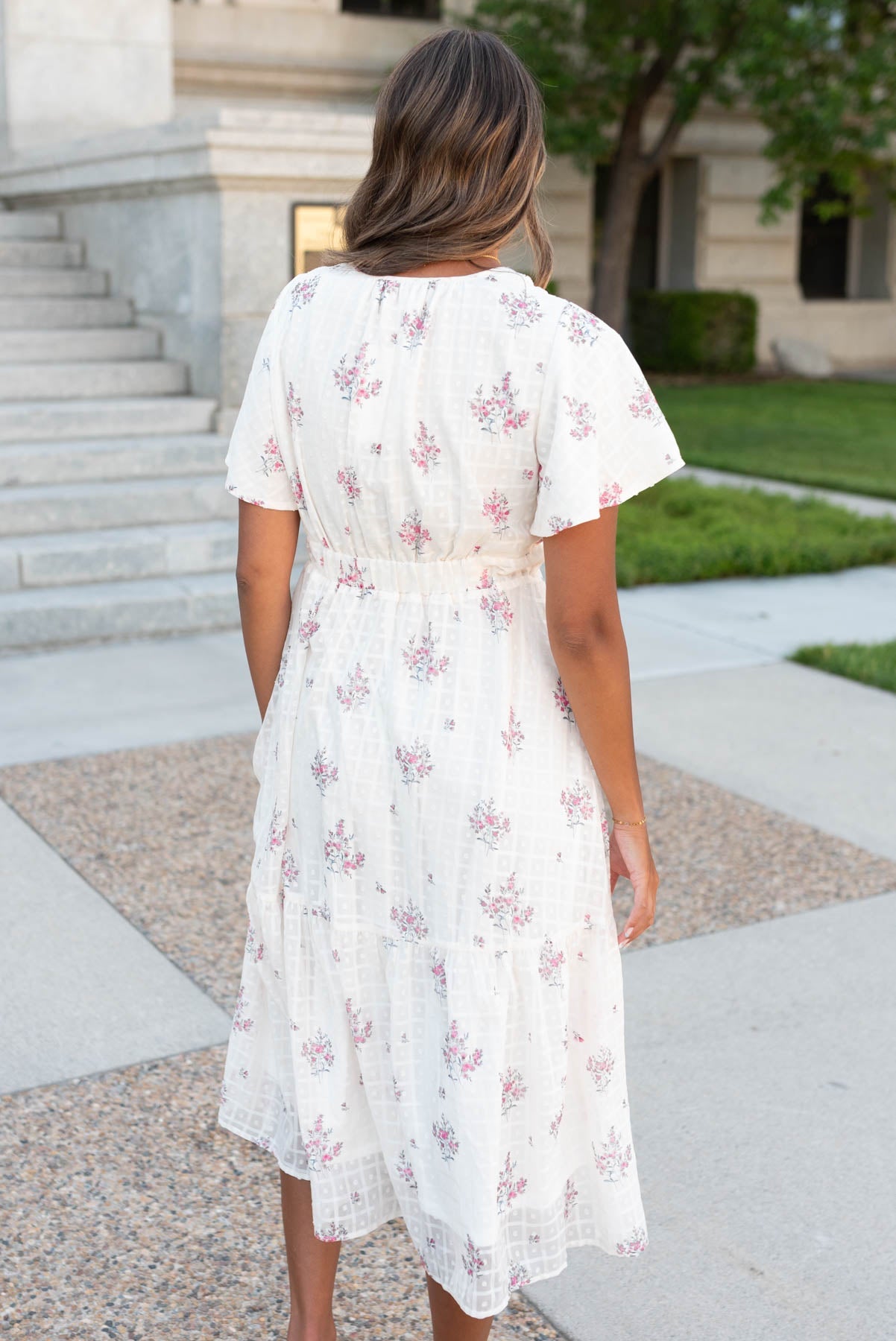 Ethina Cream Floral Tiered Dress