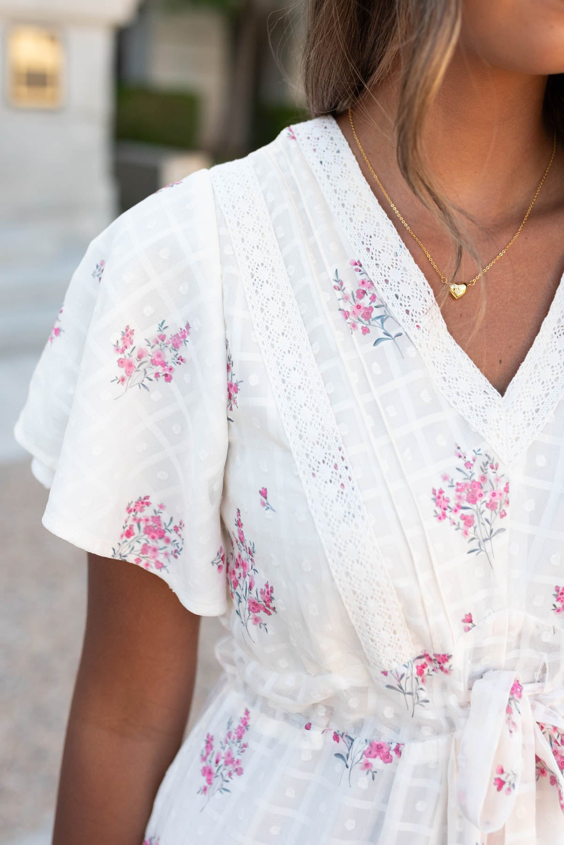 Ethina Cream Floral Tiered Dress