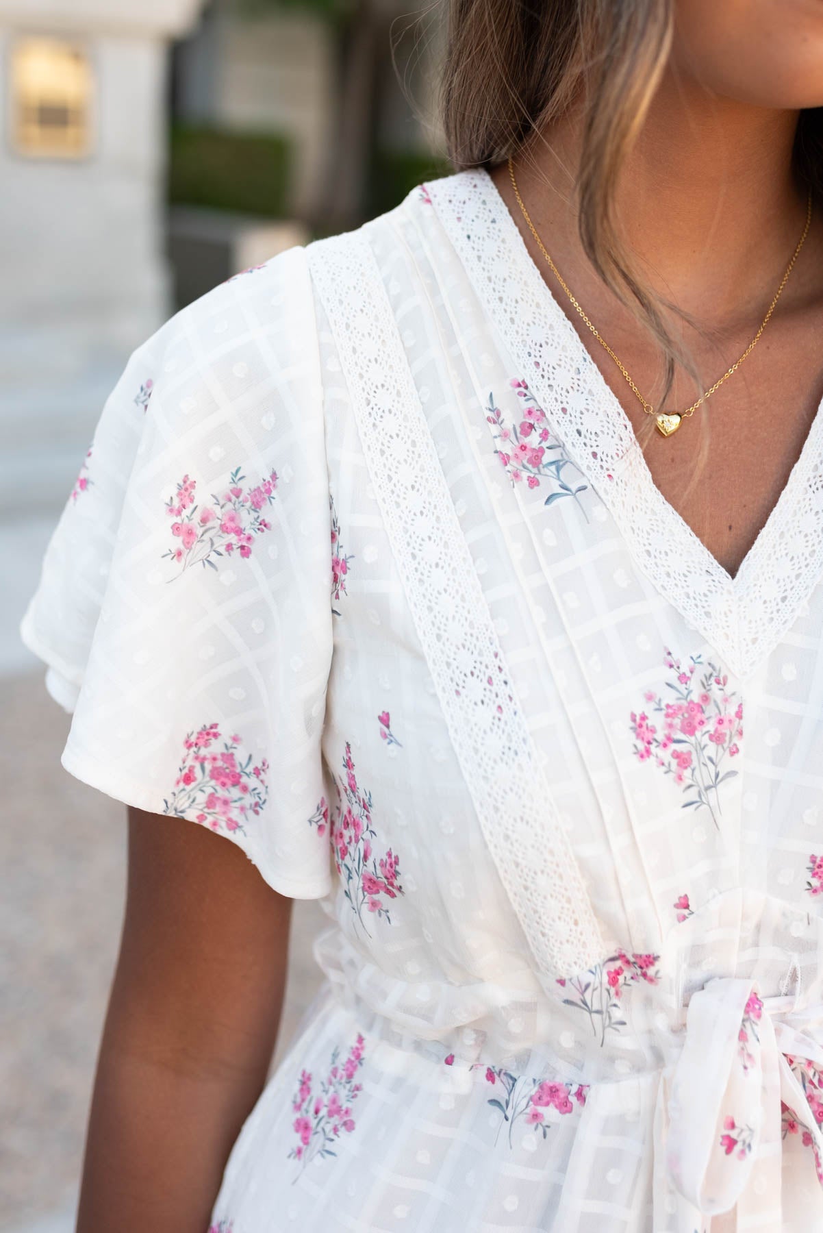 Ethina Cream Floral Tiered Dress