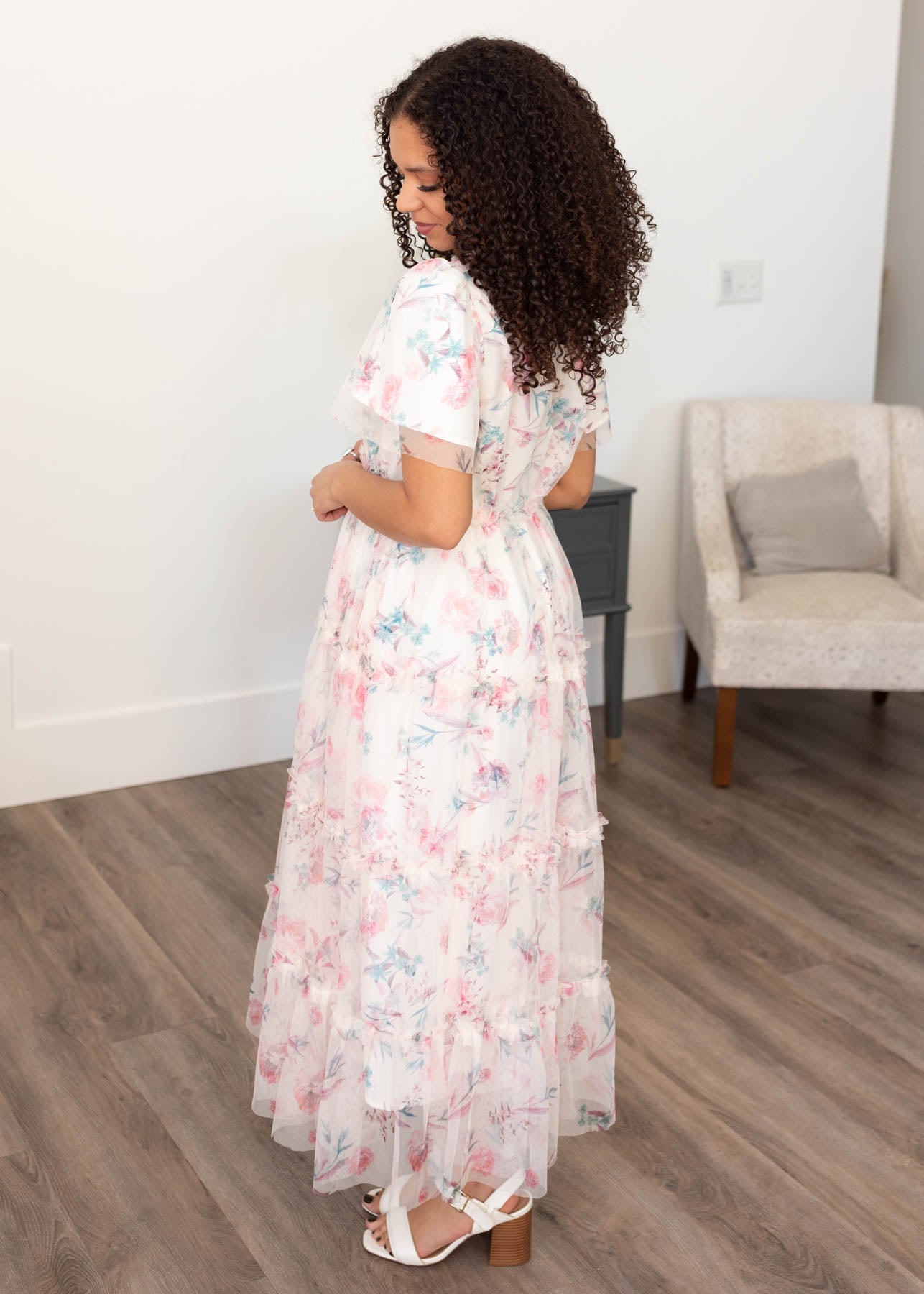 Eva Pink Floral Mesh Dress