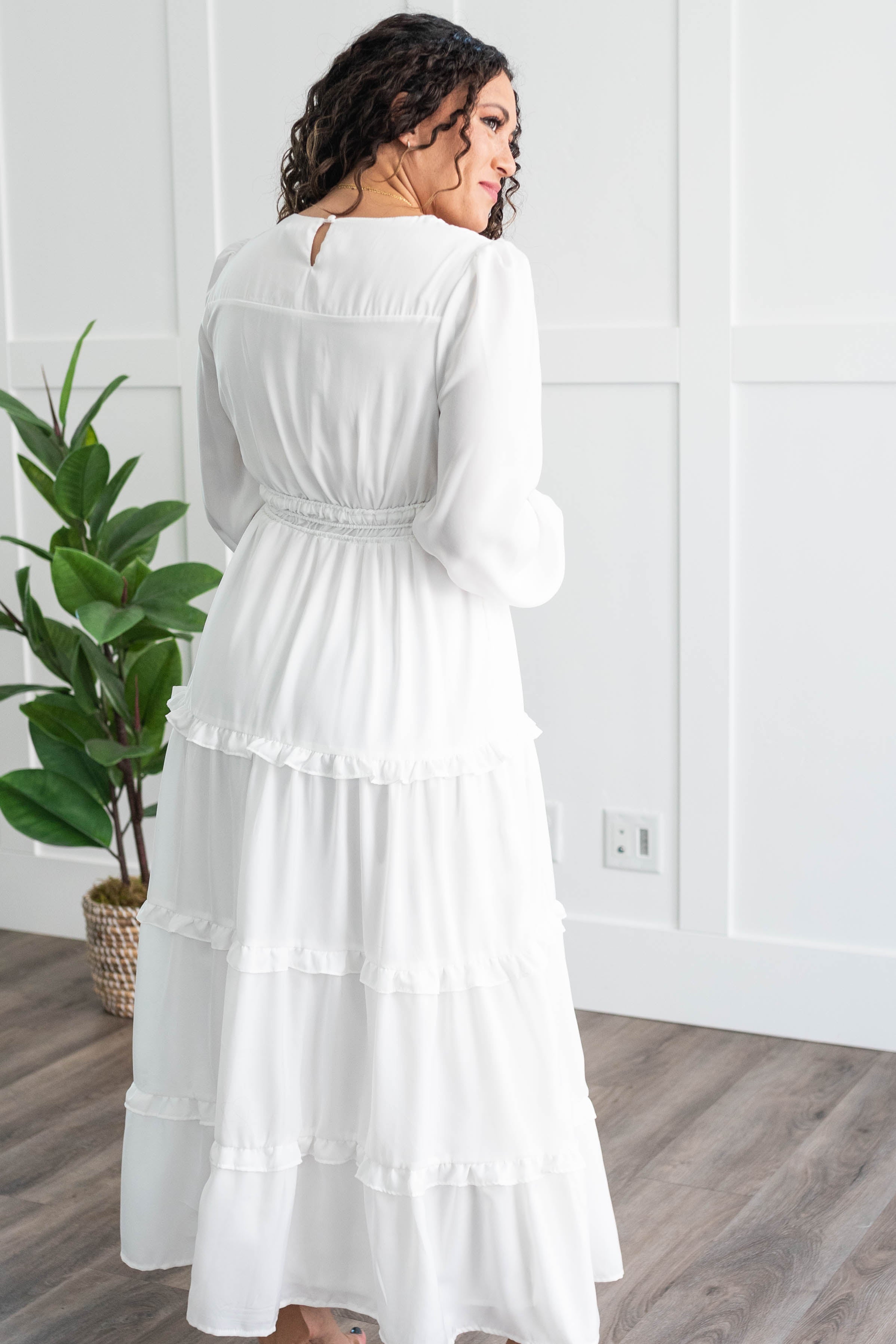 Evelina White Tiered Dress