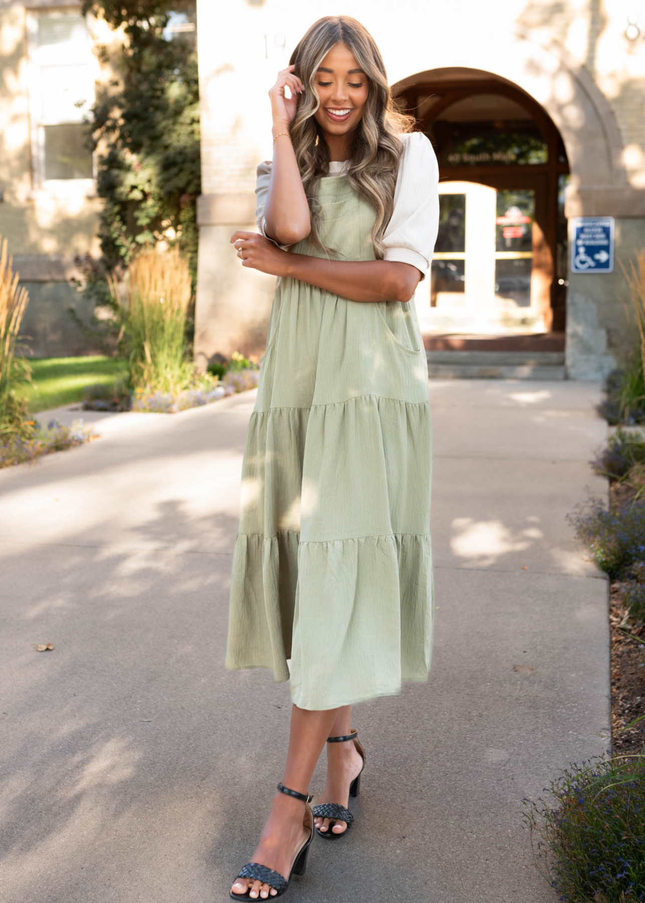 Everlee Sage Green Overall Dress
