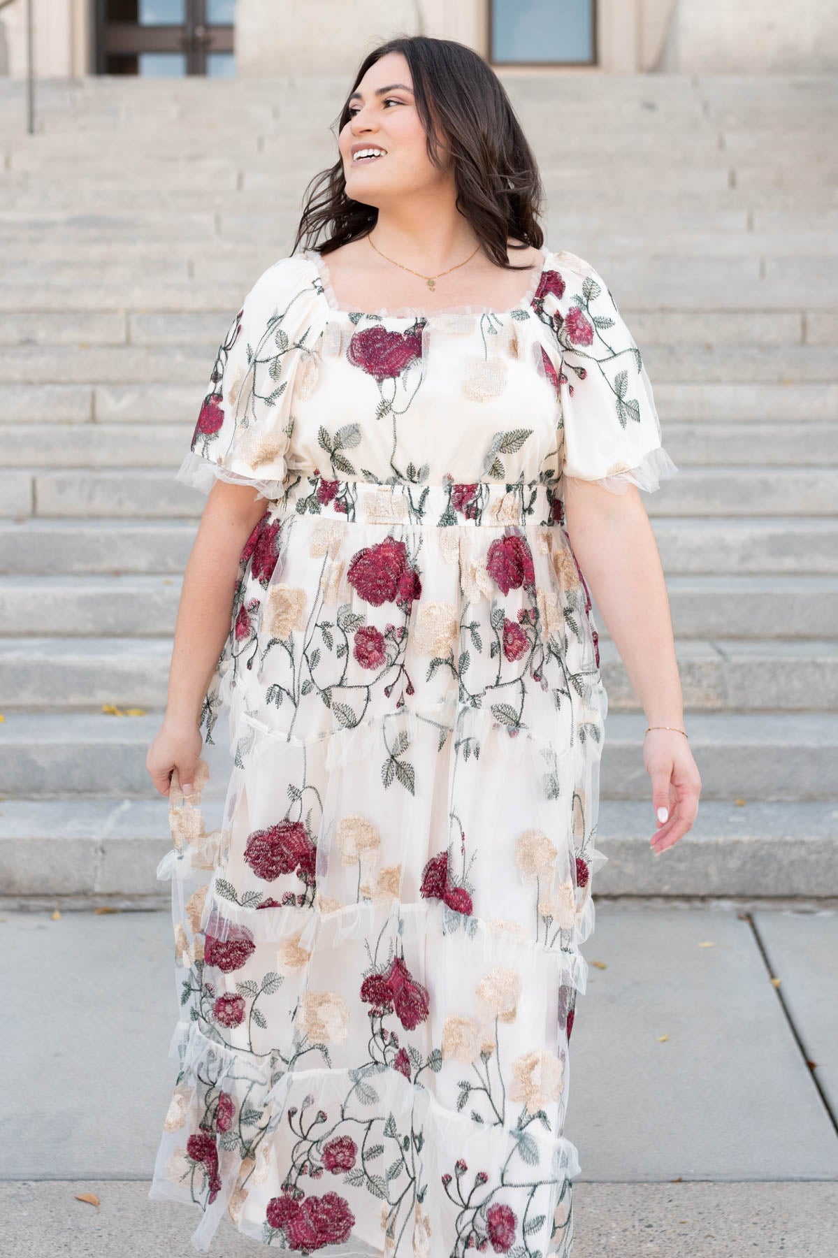 Evie Cream Floral Mesh Dress