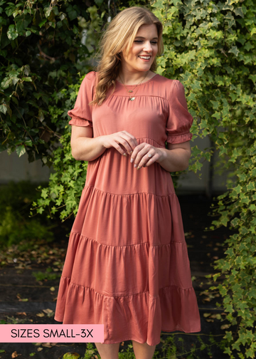 Gaylene Clay Satin Tiered Dress
