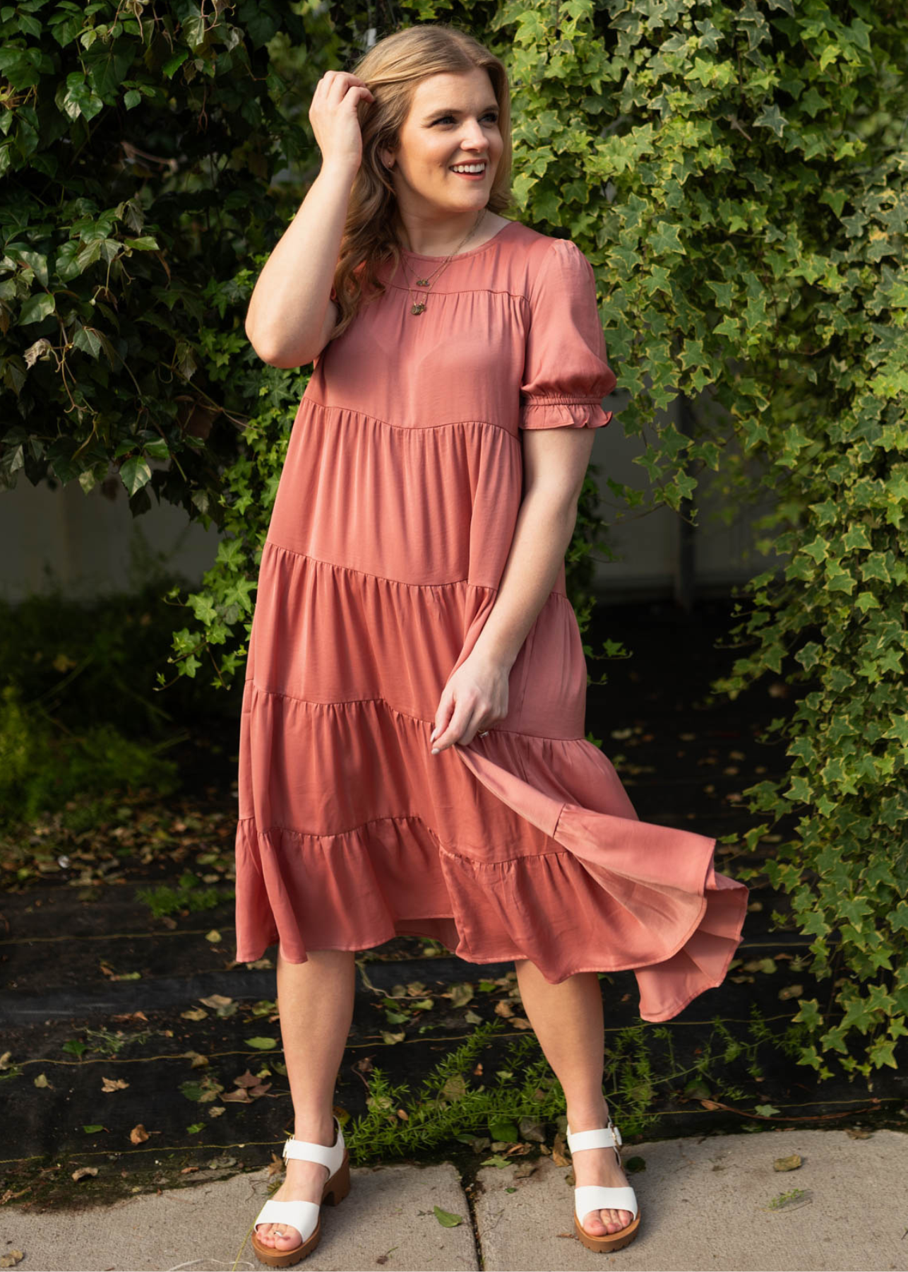 Gaylene Clay Satin Tiered Dress
