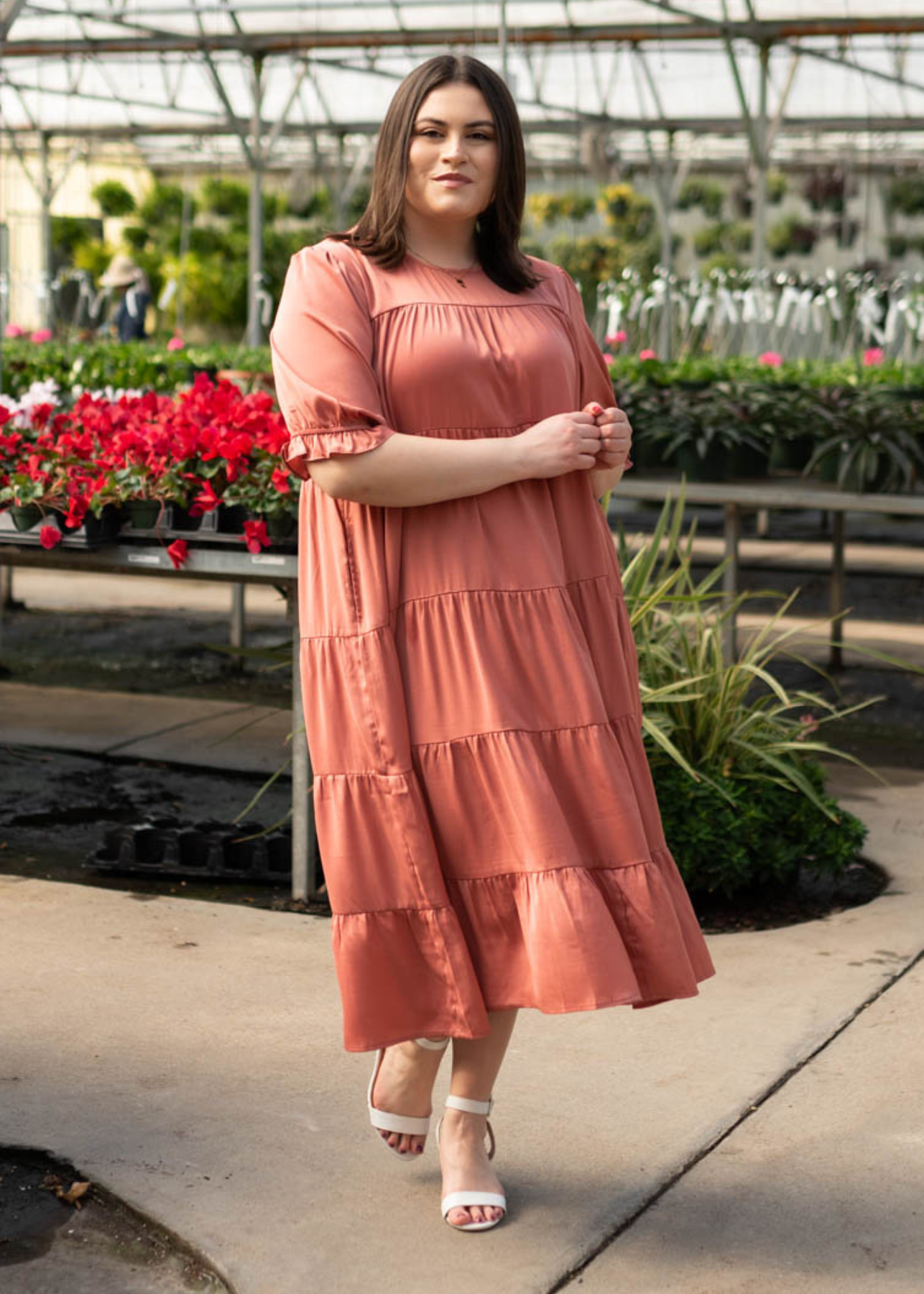 Gaylene Clay Satin Tiered Dress