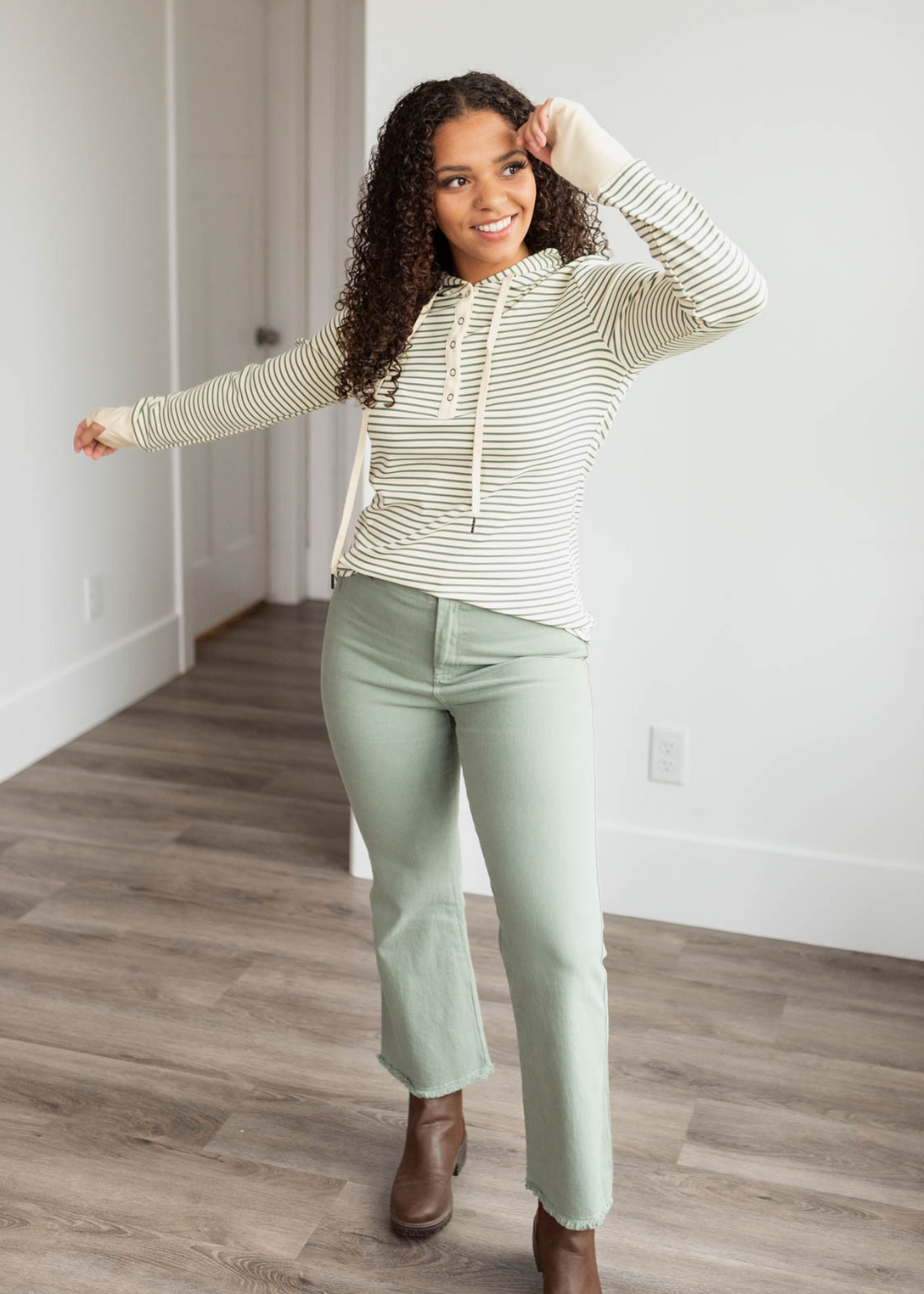 Georgia Green Stripe Hooded Pullover