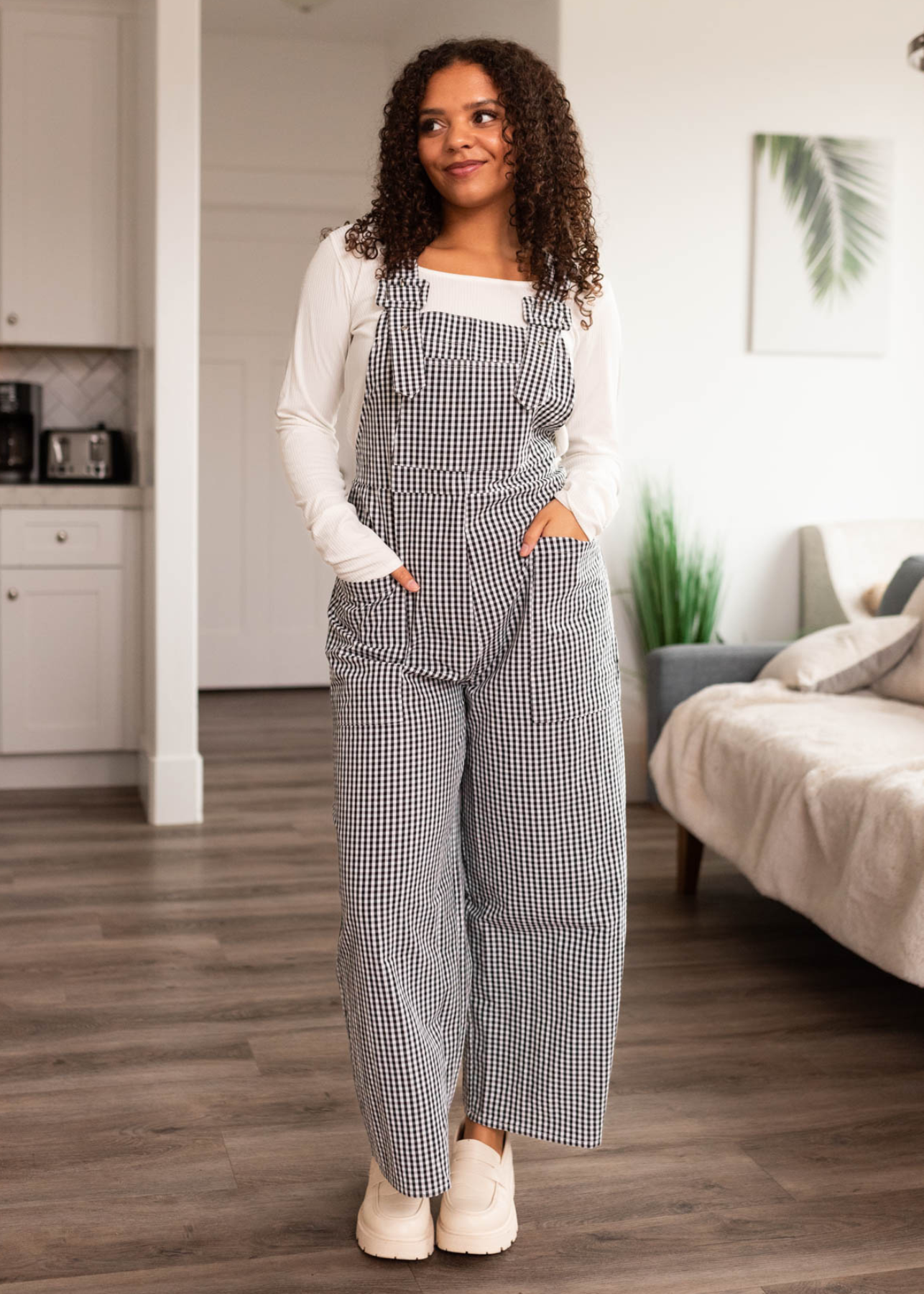Gianna Black Gingham Overalls